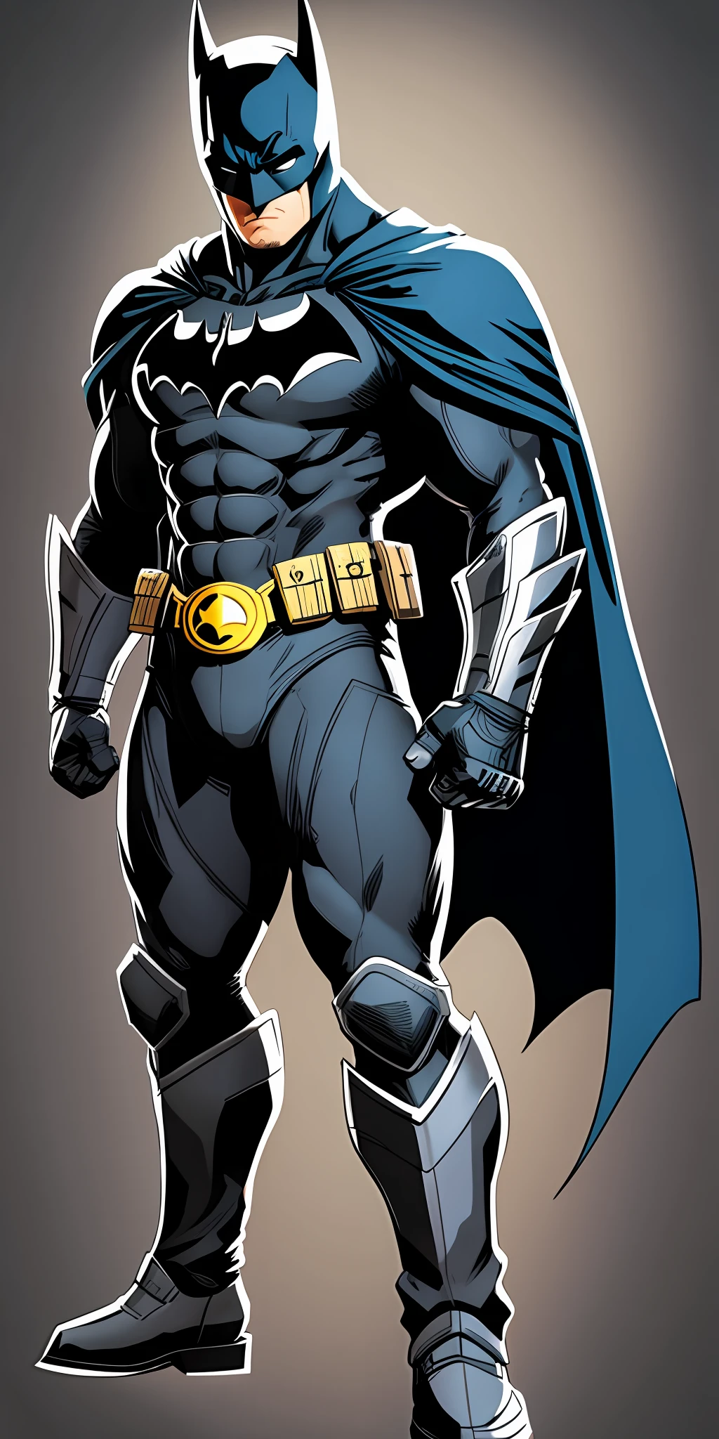 [Batman standing 2D HQ style] + [Transparent background] + [Vector illustration, bold lines] + [Graphics Engine Leonardo Diffusion, Rendering Engine Leonardo style,  Prompt Magic v2, 2024x2024 Px, Guidance Scale 7 ,  Strength 0.4 --auto --s2