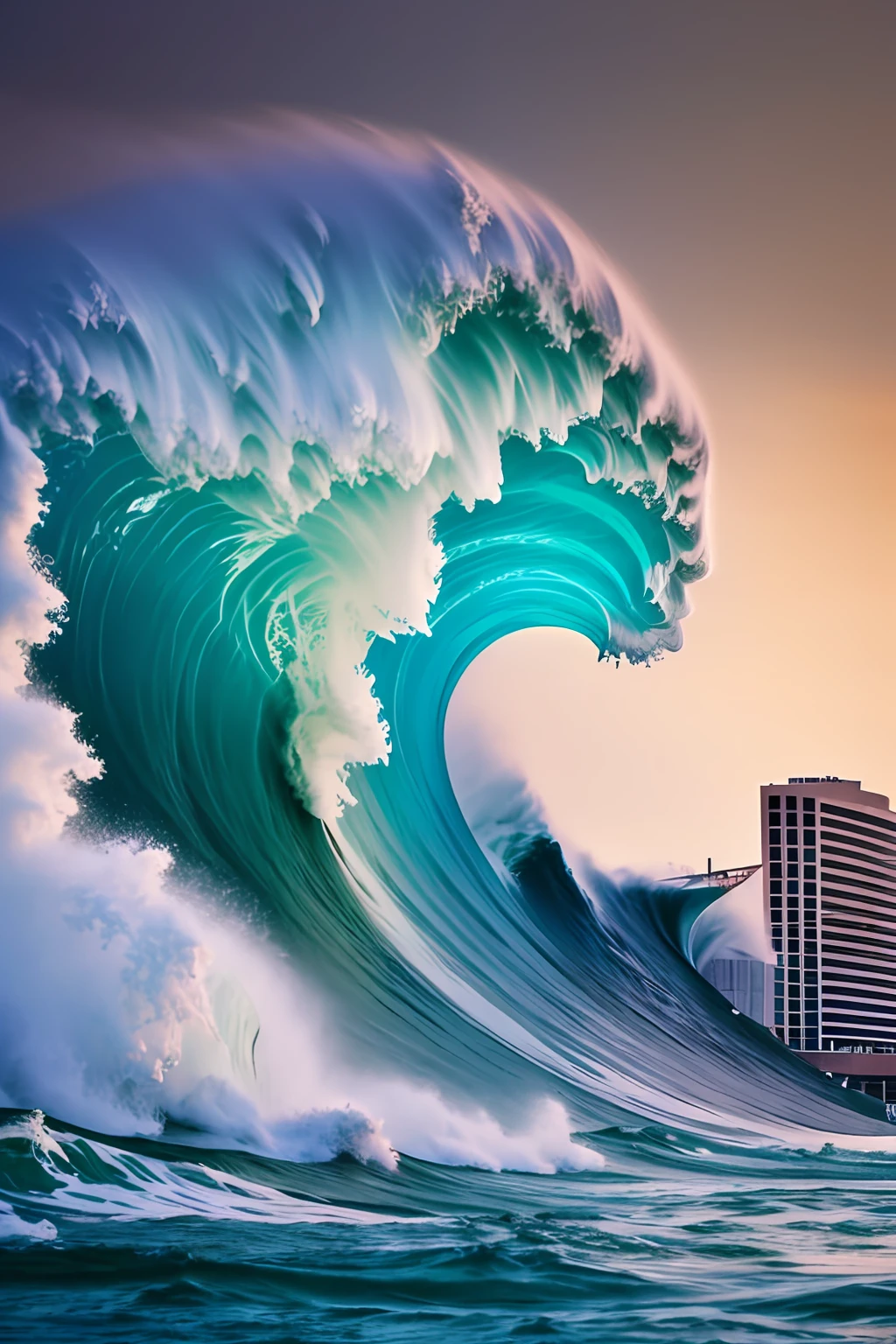 giant wave tsunami in buildings