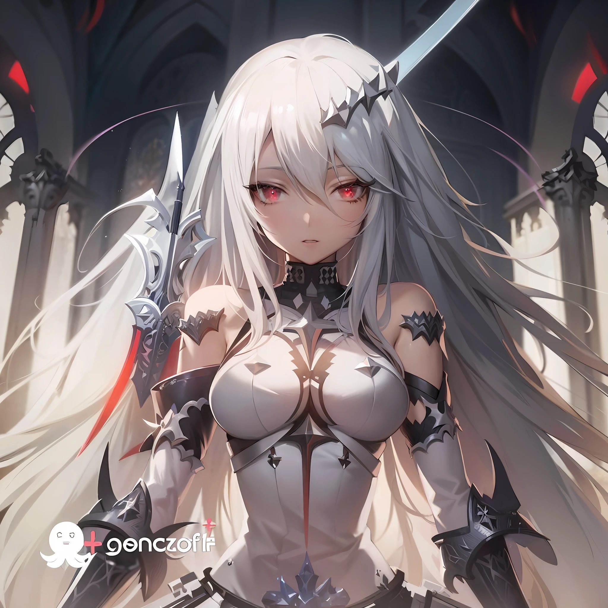 anime girl with sword and armor in a gothic setting, from arknights, armor girl, cushart krenz key art feminine, deviantart artstation cgscosiety, white haired deity, arknights, demon anime girl, fanart best artstation, gothic maiden anime girl, anime fantasy artwork, 2. 5 d cgi anime fantasy artwork, nightcore