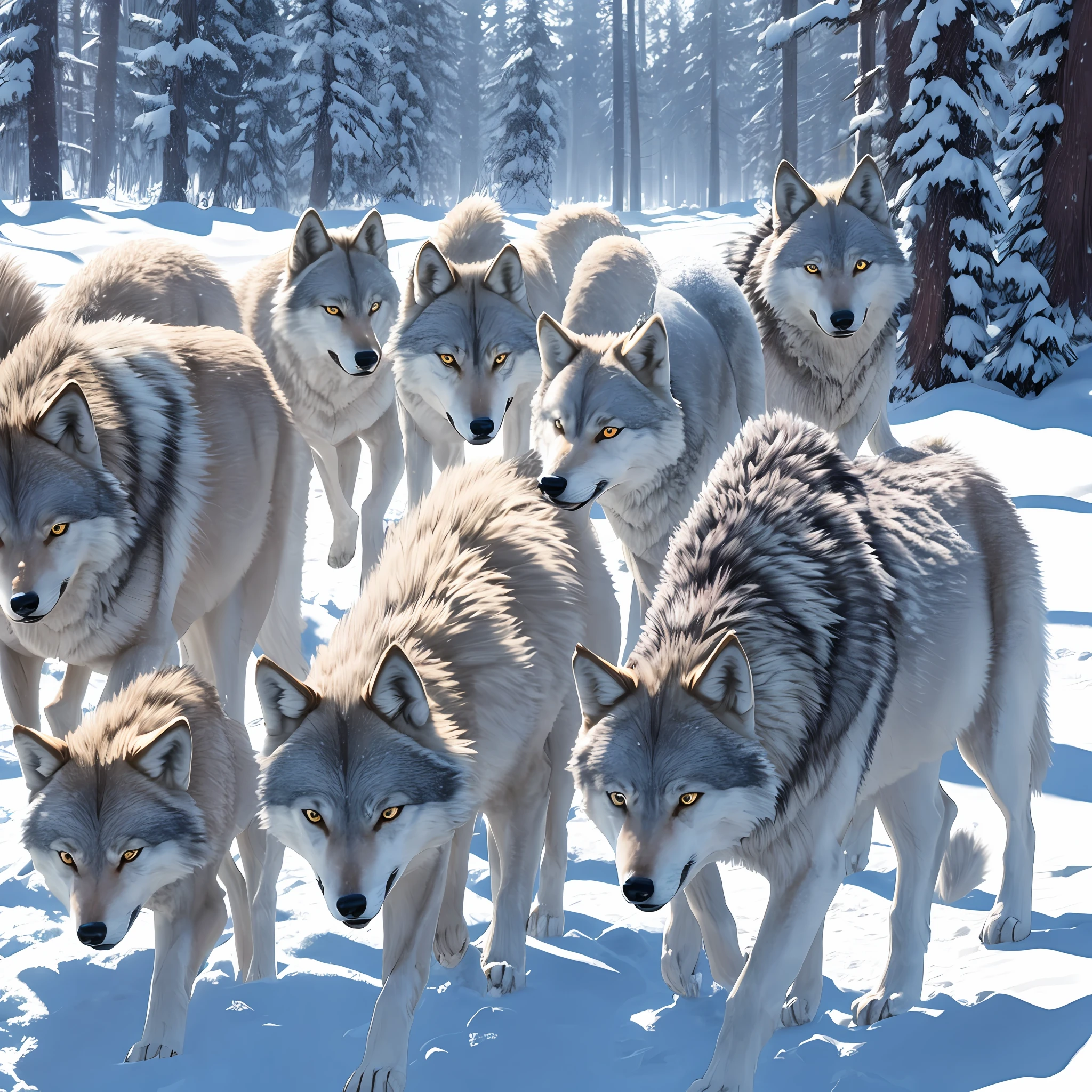 Wolf pack in the snow