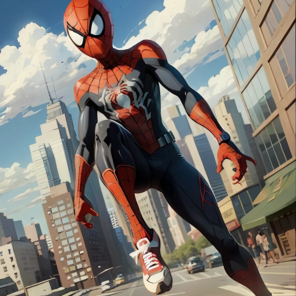 Spiderman Miles Morales, DVD screengrab from studio ghibli movie, retro anime, rendered by Studio Ghibli, studio ghibli style --auto --s2