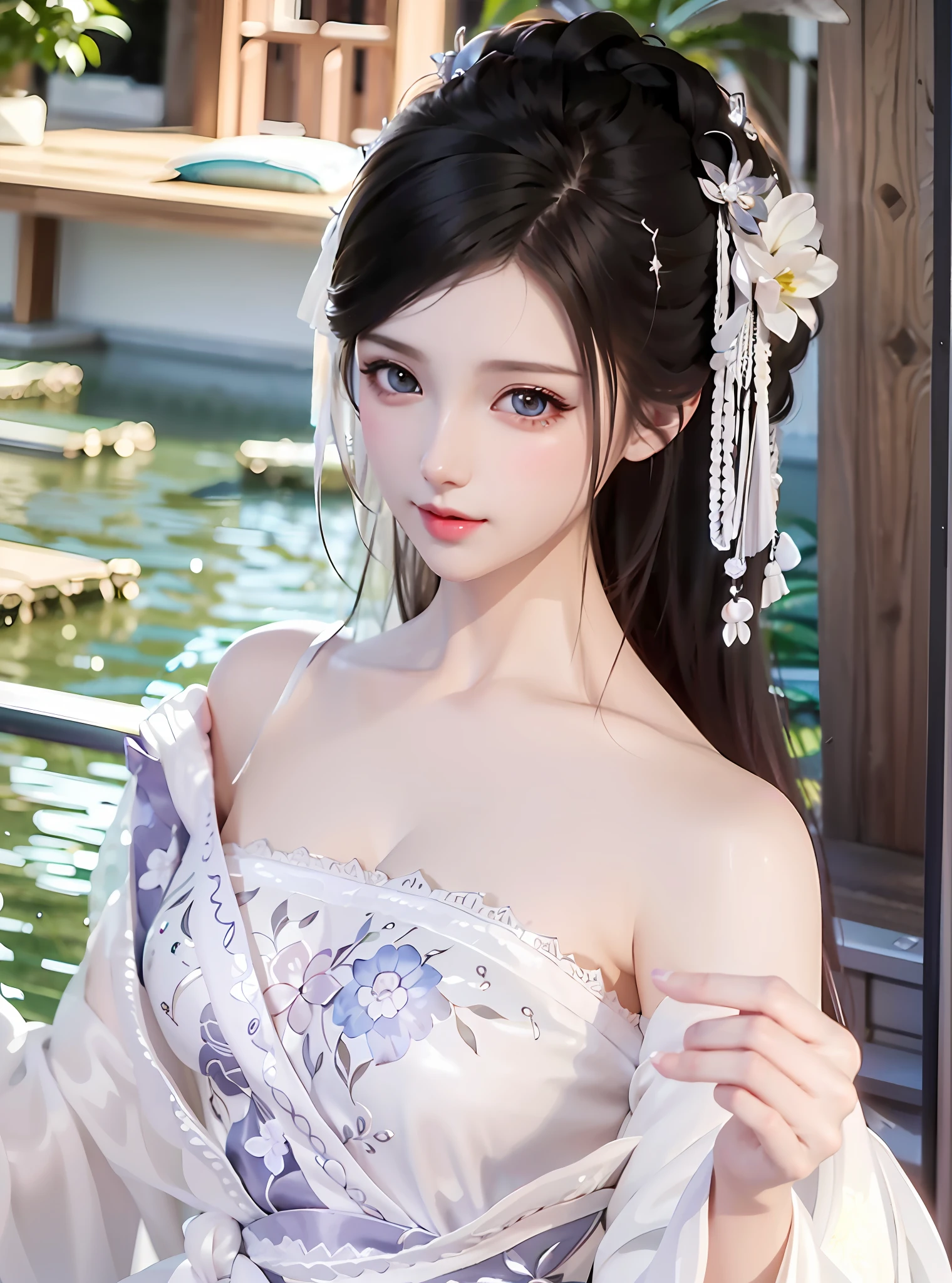 (Masterpiece, Monochrome, Color: 1.0), (Highest Quality: 1.2), (Ultra Quality: 1.1), Masterpiece, Best Quality, (Very Detailed CG Unity 8k Wallpaper), (Best Illustration), (Best Shadow), , Satin Dress, Clear Lines, Fine Lines, Red Lips, Delicate Headdress, Slender Waist, Shooting, Bright Colors, Symmetrical Face, Perfect Skin, Volumetric Light, Stunning Environment, Rich Detail, Hyper-Realism, Intricate Hair Accessories, Cinema Lights, Bright Light , bright colors, bokeh background ,