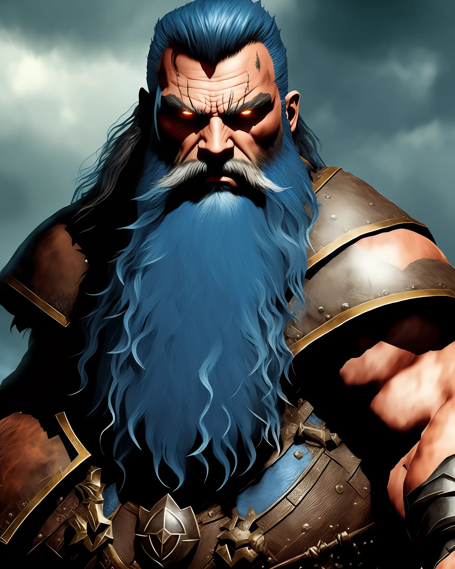 Stoneheart is an imposing and rugged warrior with an imposing presence. He is tall and muscular, with broad shoulders and a determined expression on his face. His hair is black and short, and he has a thick beard that gives an even more imposing look to his appearance. His eyes are intense, a piercing shade of blue.