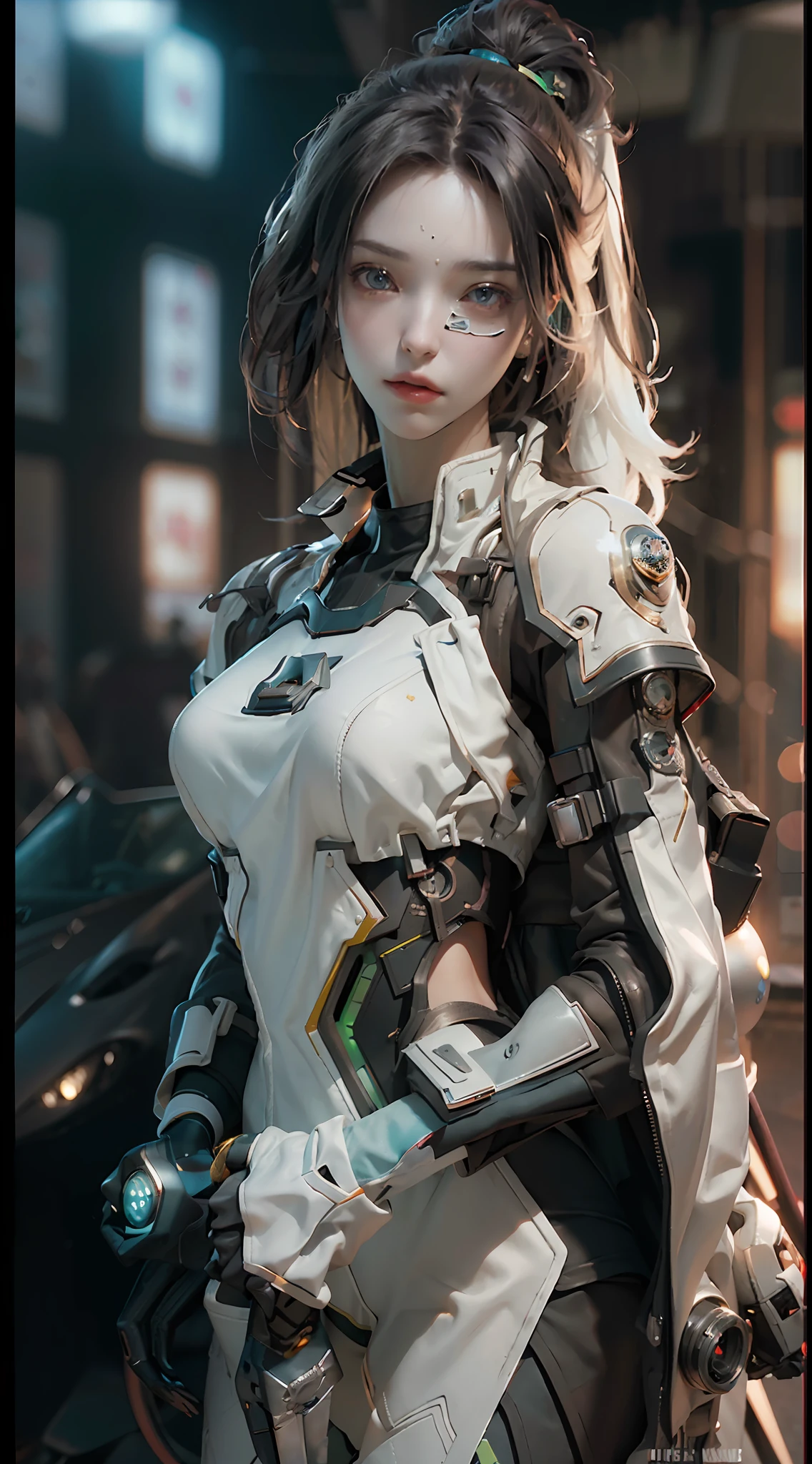 ((Best quality)), ((masterpiece)), (detailed:1.4), 3D, an image of a beautiful cyberpunk female,HDR (High Dynamic Range),Ray Tracing,NVIDIA RTX,Super-Resolution,Unreal 5,Subsurface scattering,PBR Texturing,Post-processing,Anisotropic Filtering,Depth-of-field,Maximum clarity and sharpness,Multi-layered textures,Albedo and Specular maps,Surface shading,Accurate simulation of light-material interaction,Perfect proportions,Octane Render,Two-tone lighting,Wide aperture,Low ISO,White balance,Rule of thirds,8K RAW,