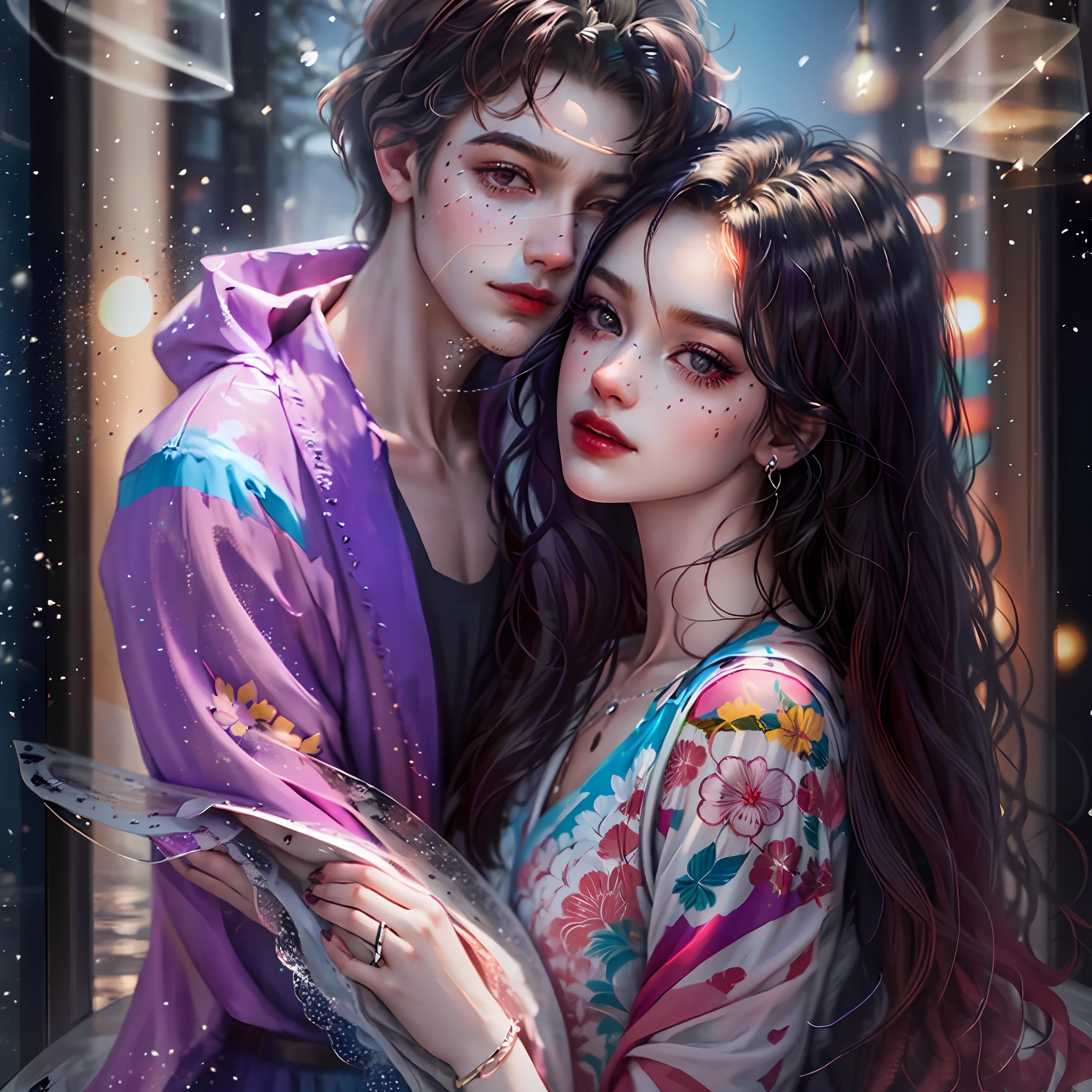 (high quality, top quality, dark, cool colors) man and woman in a romantic moment. --auto --s2