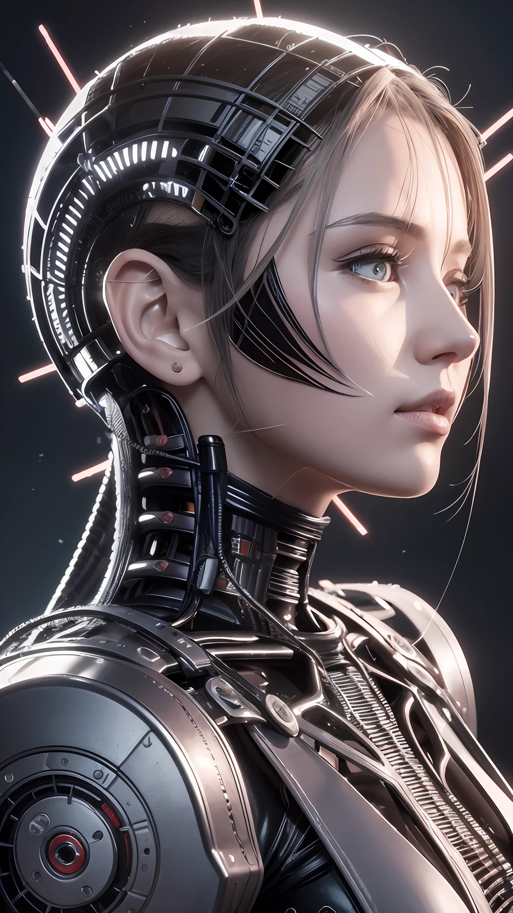 Character Sheet, complex 3d render ultra detailed of a beautiful CIBO FAN ART BLAME MANGA woman android face, cyborg, robotic parts, beautiful studio soft light, rim light, vibrant details, luxurious cyberpunk, lace, hyper realistic, anatomical, facial muscles, cable electric wires, microchip, elegant, beautiful background, octane render, H.R. Giger style --auto --s2