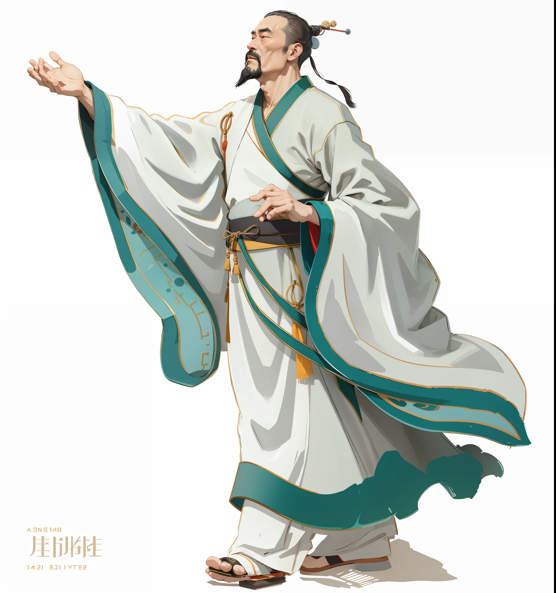 (Best quality: 1.4), anime, solo, an ancient Chinese man, head up wearing Hanfu, chanting poetry movements, singing long sleeves, background is ink landscape, HD, 8K