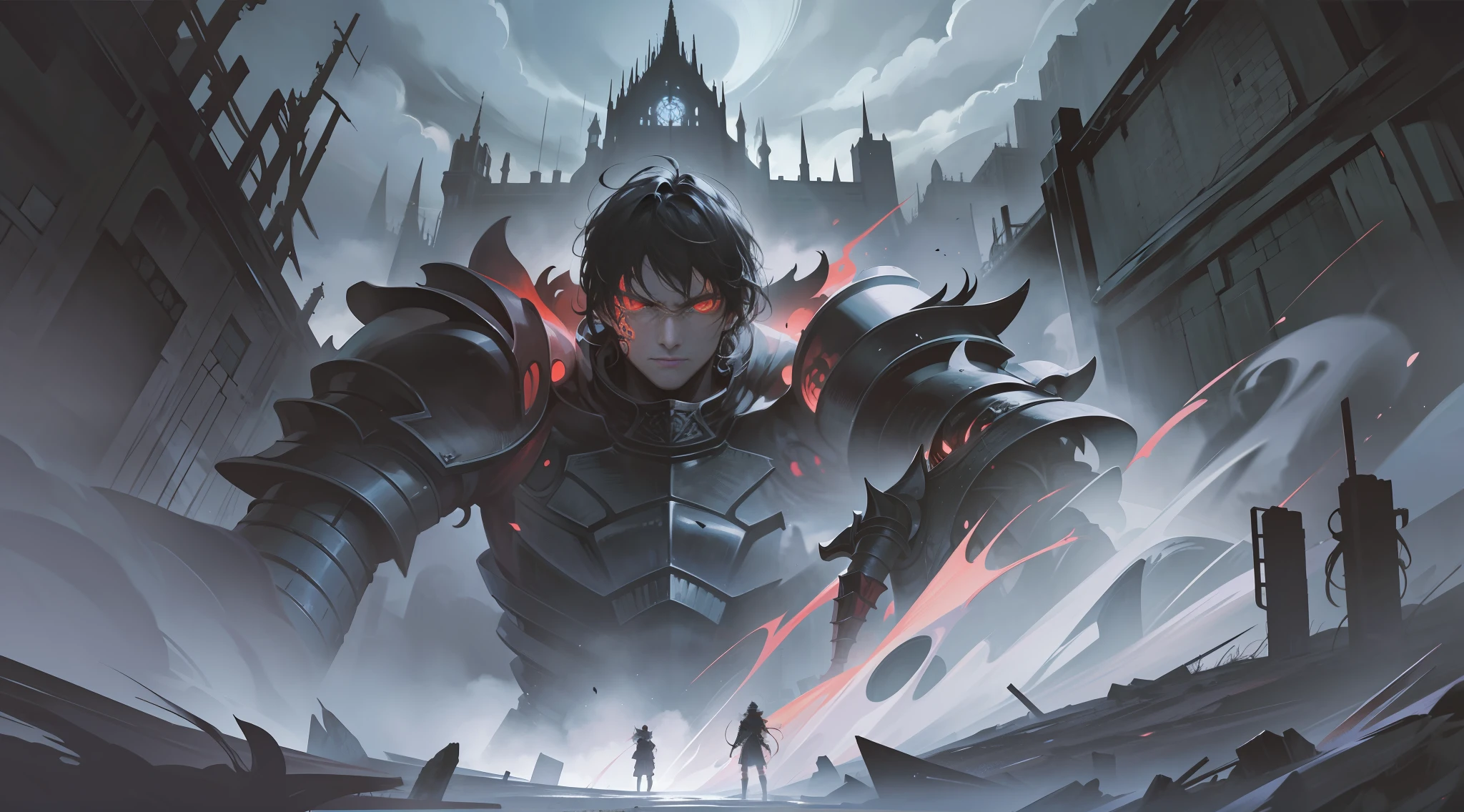 Generate an Anime Art Wallpaper in 4K resolution, featuring a mesmerizing digital artwork with an anime theme and a distinct Berserk character style. The image should showcase extremely detailed art, capturing the dark and gritty atmosphere of the Berserk series. Pay close attention to intricate linework, atmospheric lighting, and dynamic compositions. Portray a central character or characters in the Berserk style, emphasizing their strength, determination, and the darkness within them. Use a rich color palette to evoke the intense emotions and supernatural elements present in Berserk. The background can reflect the eerie and gothic world of the series, featuring dark forests, towering castles, or haunting ruins. The overall image should captivate viewers and immerse them in the brooding and visceral world of Berserk. This Anime Art Wallpaper should be a testament to the raw power and artistic brilliance of the series, creating an unforgettable visual experience for fans