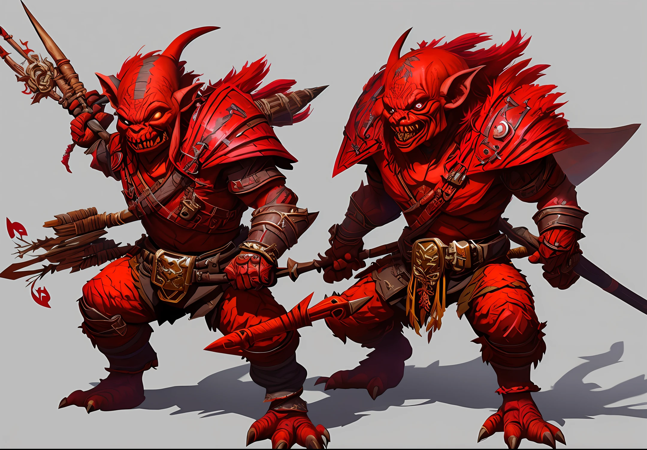 Pathfinder_Goblin, red skin, concept art, brushstroke style, artstation, trendy, highly detailed, using bow and arrow, with no scars in the face