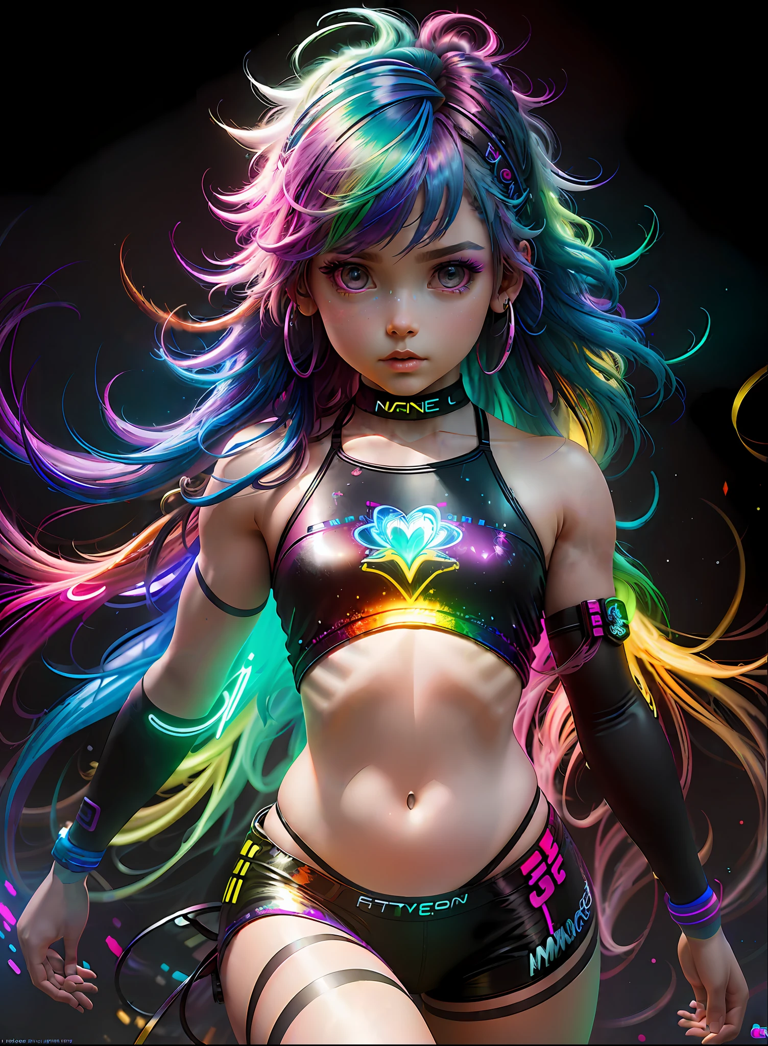 Neon on Rainbow Hair, ((Scotland)), Realistic Painting ((Full Movement Body))  Girl Portrait, Complex, 8k, Highly Detailed, Volumetric Lighting, Digital Painting, Clear and Strong Focus, Art by Artgerm e Rutkowski and Alphonse Mucha, CGee Community