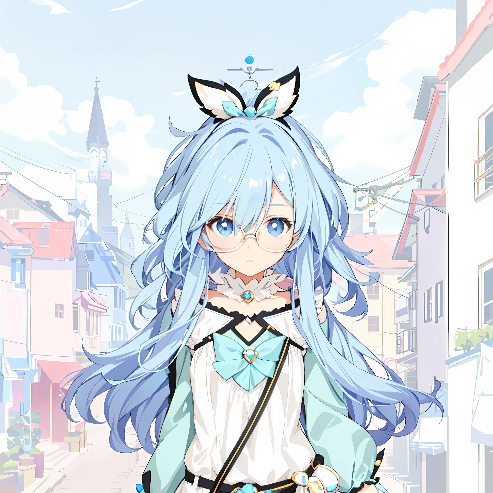 anime girl with blue hair and glasses walking down a street, my dress up darling anime, inspired gacha club game, style of maple story, cute art style, style of magical girl, cute anime style, delicate androgynous prince, cute character, stylized anime, 🍁 cute, kawaii realistic portrait, anime stylized, azure. detailed hair, anime moe artstyle