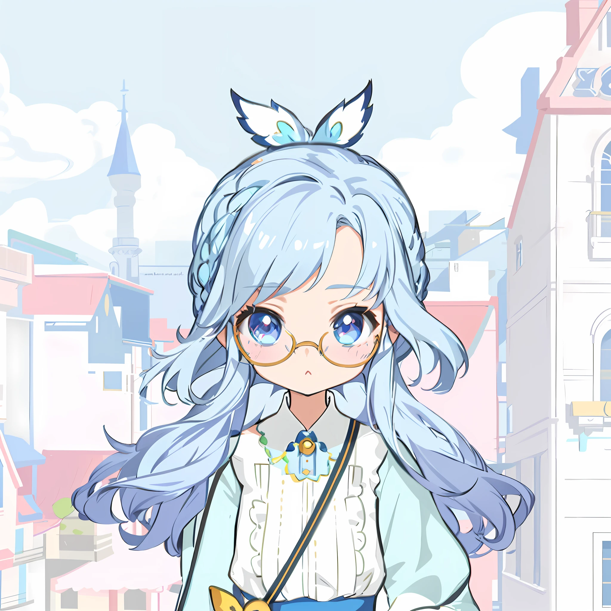 anime girl with blue hair and glasses walking down a street, my dress up darling anime, inspired gacha club game, style of maple story, cute art style, style of magical girl, cute anime style, delicate androgynous prince, cute character, stylized anime, 🍁 cute, kawaii realistic portrait, anime stylized, azure. detailed hair, anime moe artstyle