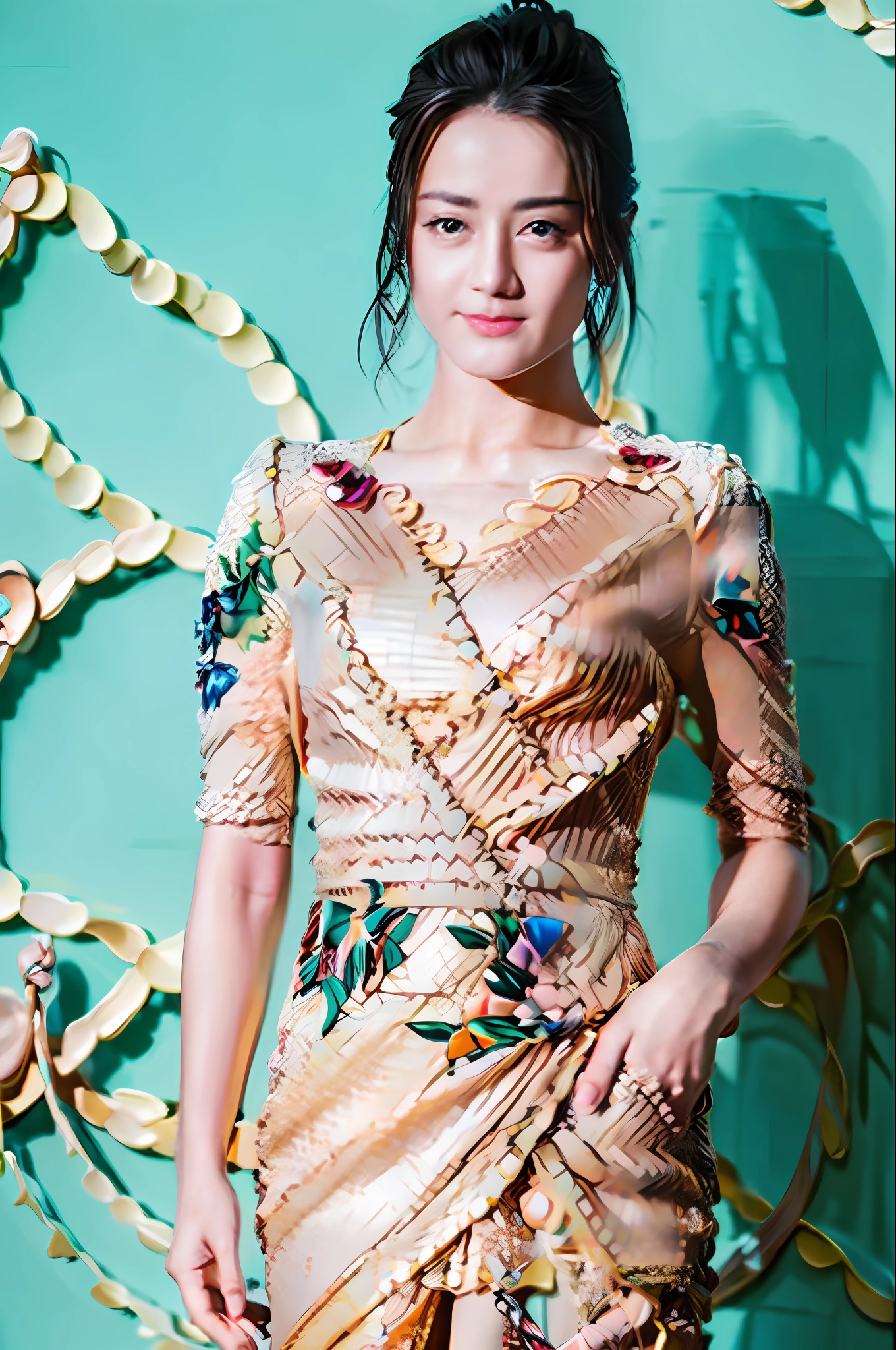 masterpiece, best quality, 1girl, aqua eyes, black hair, closed mouth, multicolored background, looking at viewer, outdoors, solo, upper body, alluring, clean, beautiful face, pure face, pale skin, sexy pose,((kebaya)),hair bun, ((perfect female figure)), mature female, milf, seductive, highly detailed,best quality, masterpiece, highres, original, extremely detailed 8K wallpaper,masterpiece, best quality, illustration, beautifully detailed eyes, cinematic lighting,