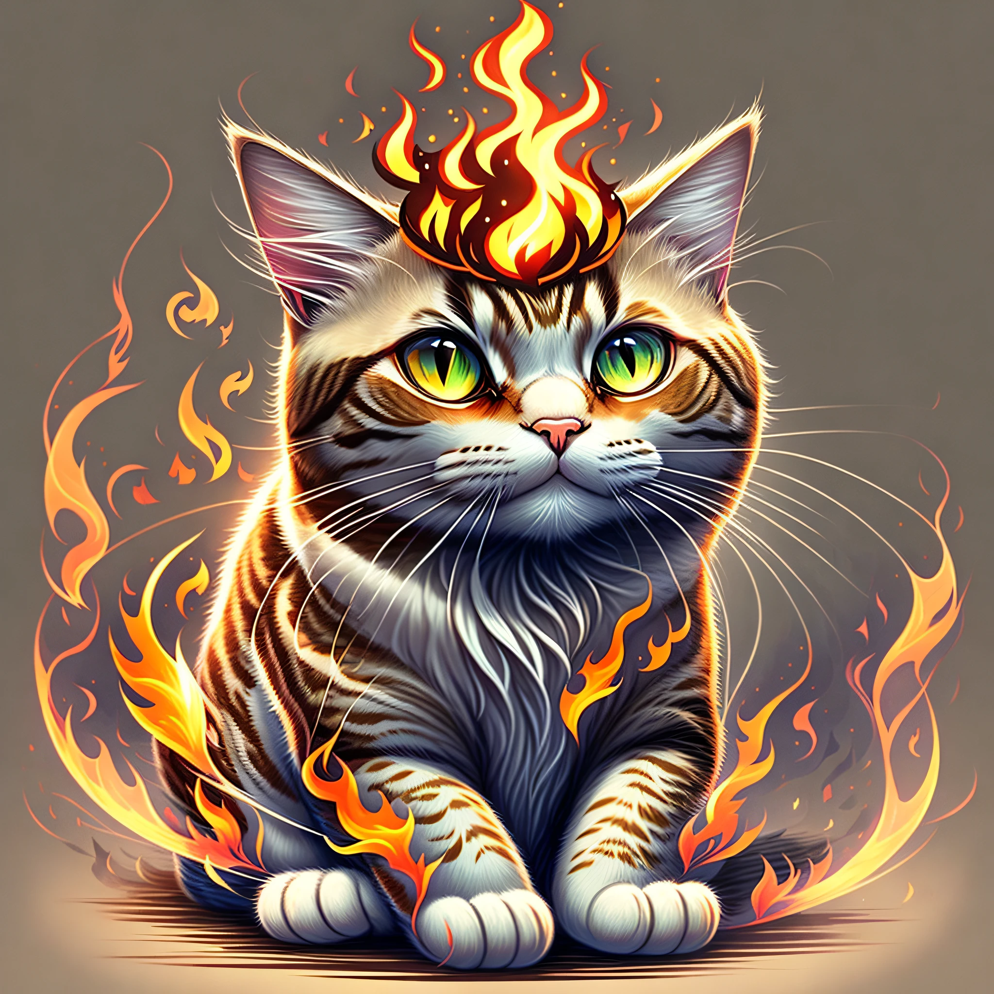 Draw a cat with fire on its head --auto --s2