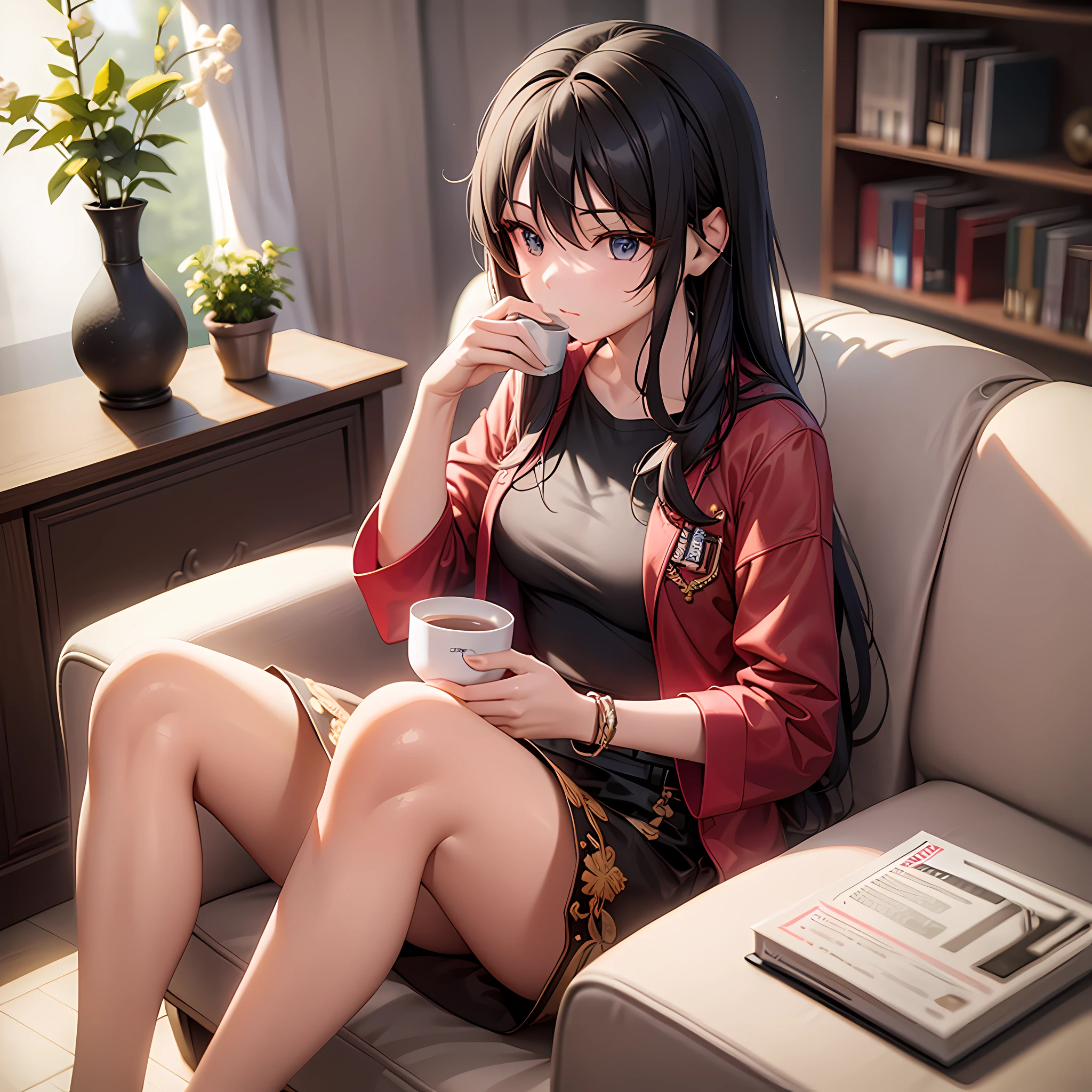 3d Ling Menglu sat on the sofa in the living room, holding a cup of tea and listening attentively to Long Dangdang’s narration.