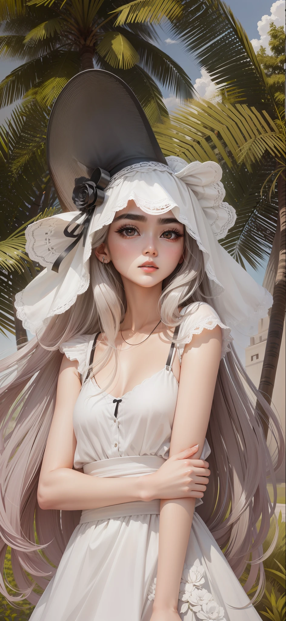 She has small face, thick eyebrows, big eyes, sharp nose, thick lips, only face, 4k, very detail, 23 years old, long black hair