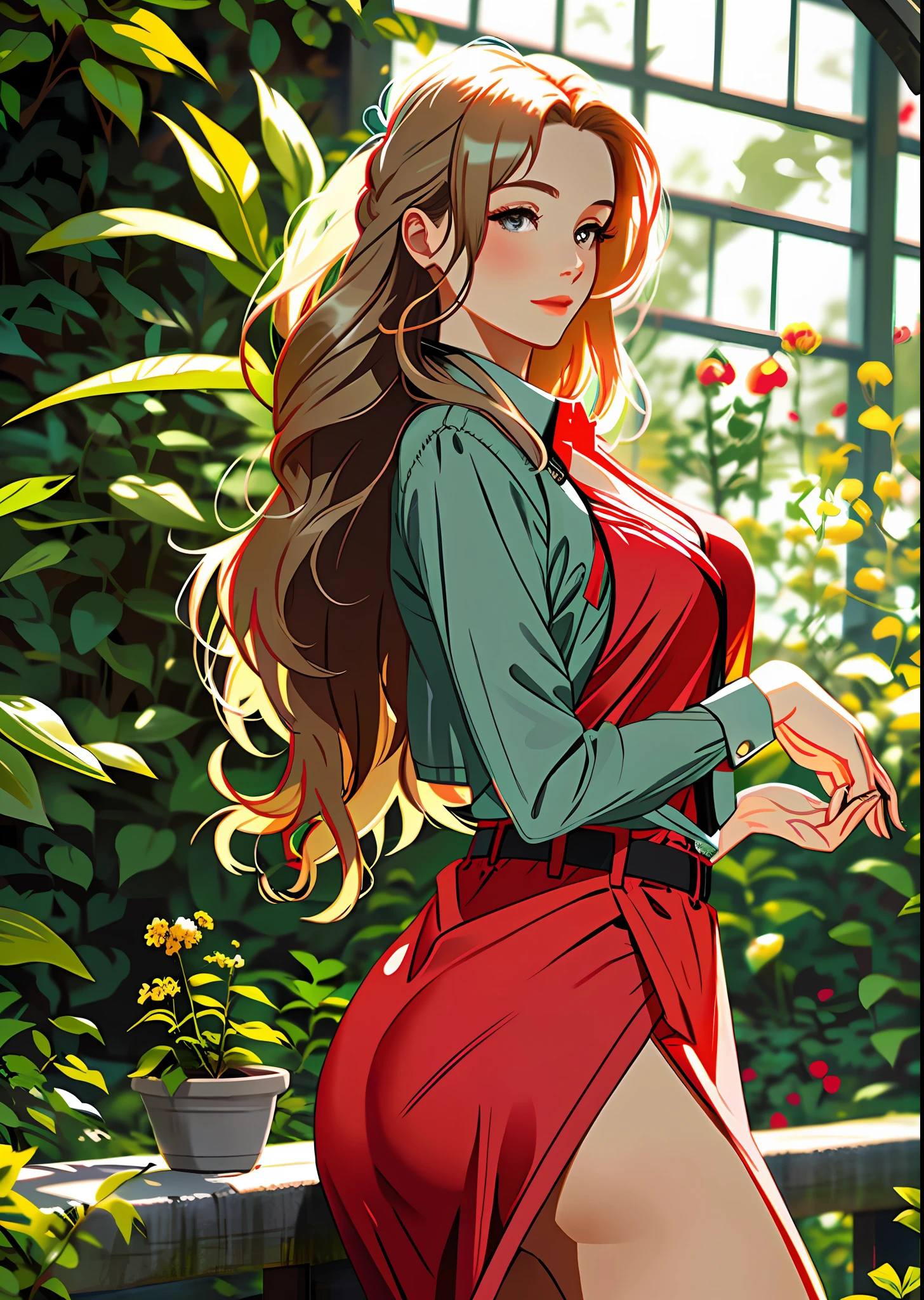 Beautiful woman walking through the garden