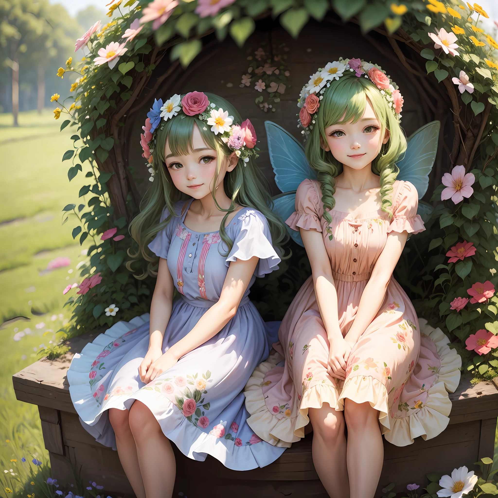 Flower fairies and flowers in floral dresses are smiling --auto --s2