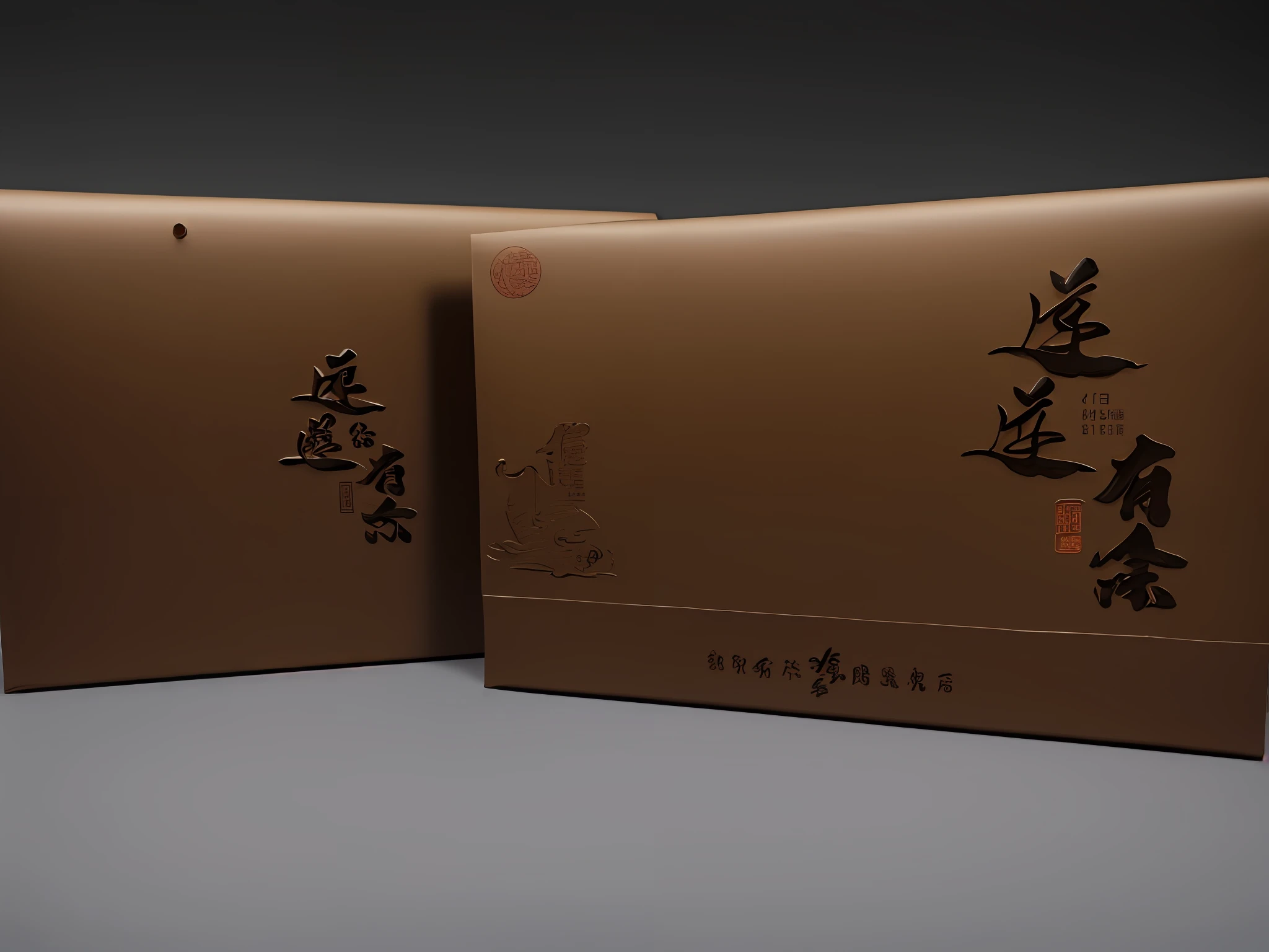 there are two brown bags with chinese writing on them, gujian, brochure, handmade, box, high quality paper, full view, su fu, 千 葉 雄 大, 中 元 节, product image, exhibition catalogue, exhibition catalog, front side view full sheet, paper