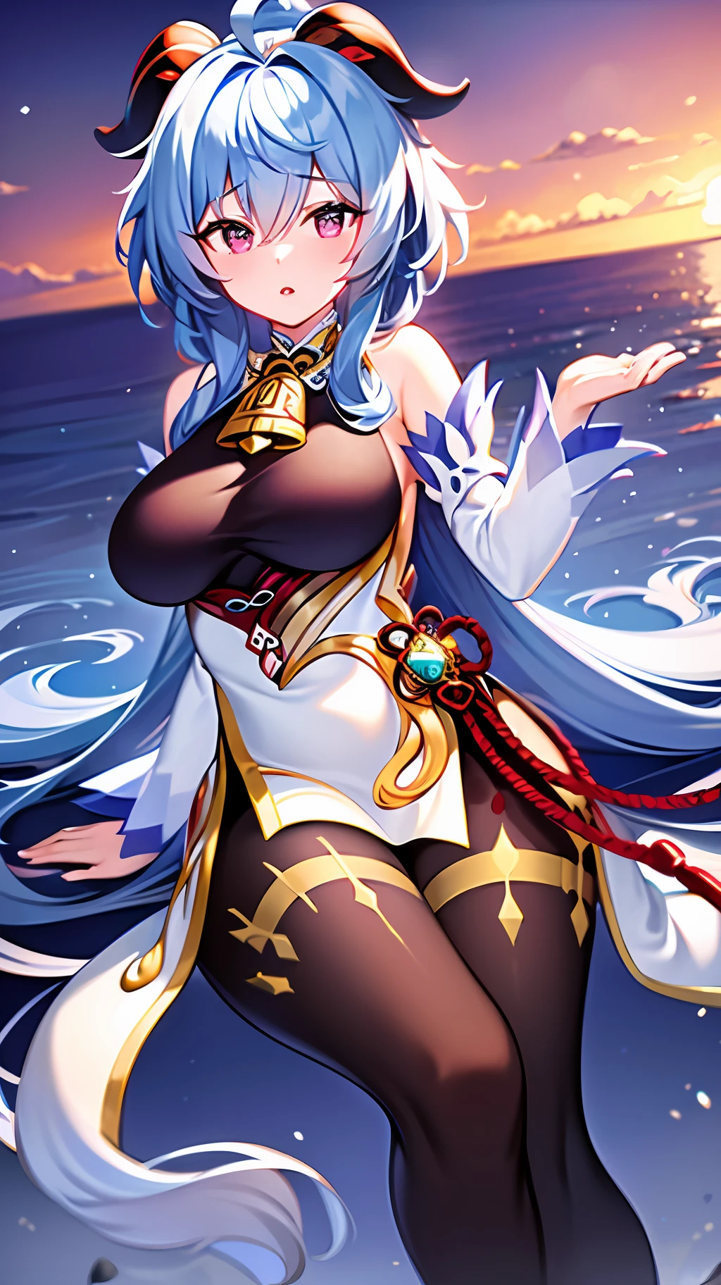 ((master piece)), (extremely detailed CG unity 8k wallpaper),best quality, illustration, beautiful detailed eyes, beautiful detailed hair, very_long_hair, 1girl, ganyu, upbody, sea,