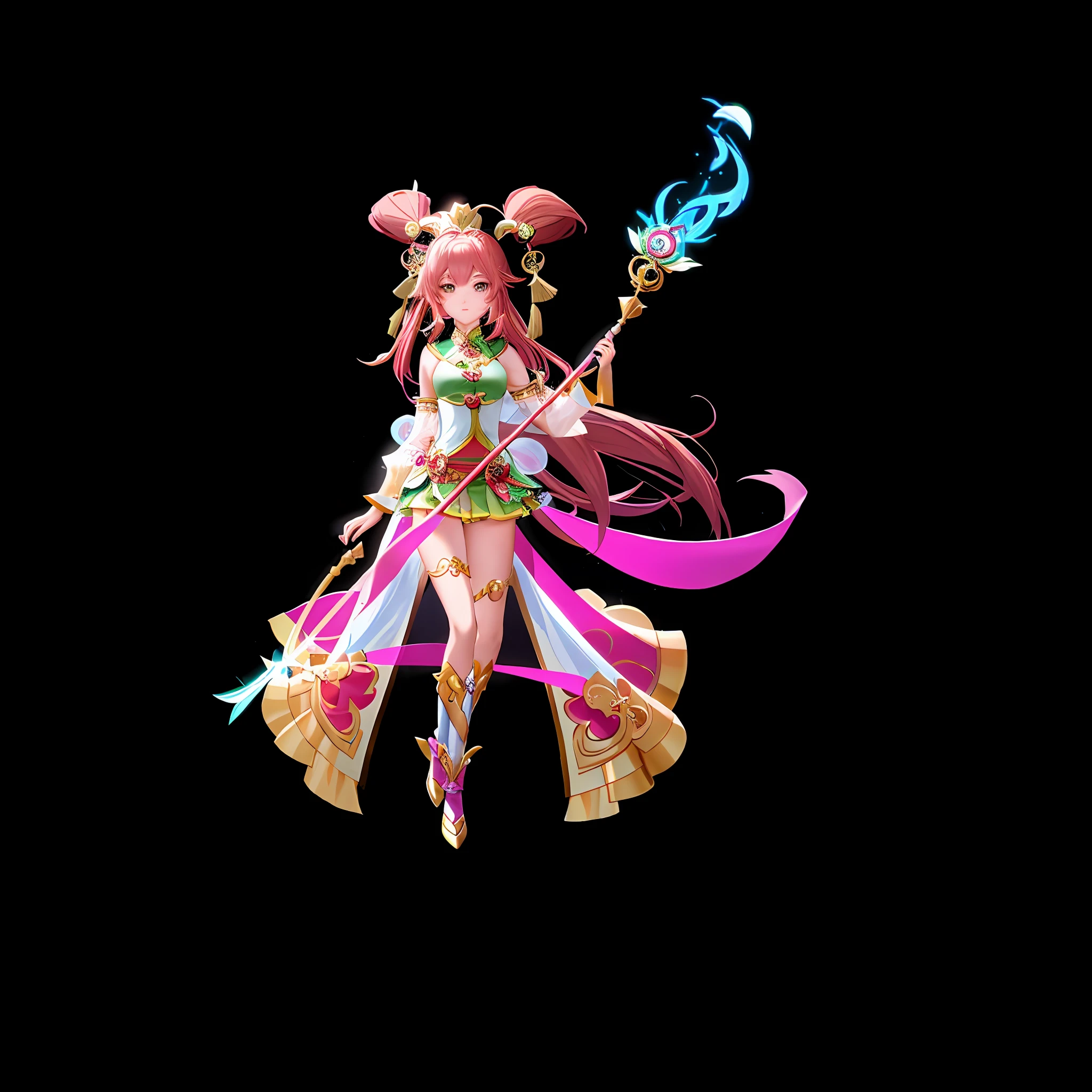 Close-up of cartoon characters holding wands, melon face, epic mage girl character, inspired by Lan Ying, Yun Ling, Nezha, inspired by Park Hua, Xian Xia Hero, inspired by Julian, Sha Xi, 3D rendering official art, full body fairy man, Kurose Jinyao, flat lotus, render a cute 3D anime girl