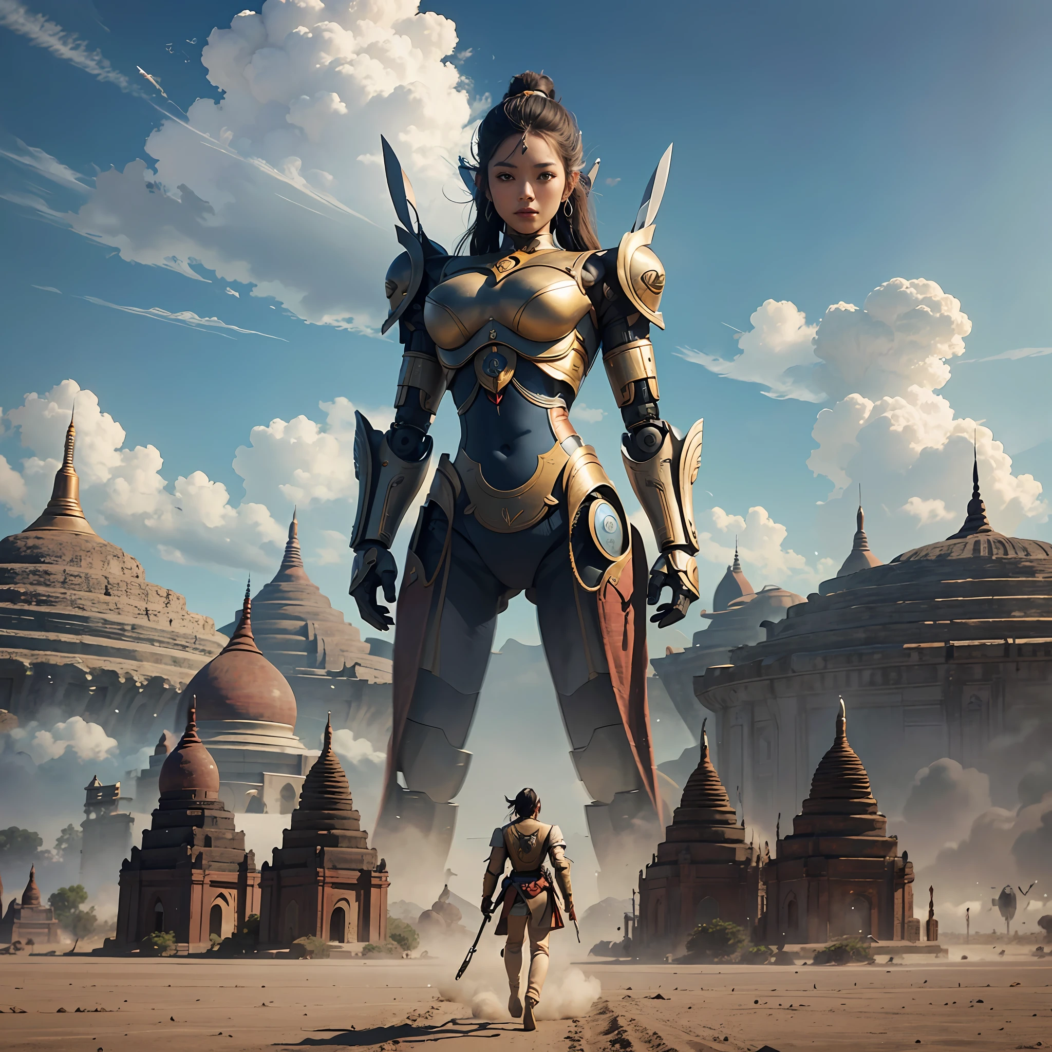 Ai robot and human war in Bagan,raw photo 8k resolution,8k wallpaper style