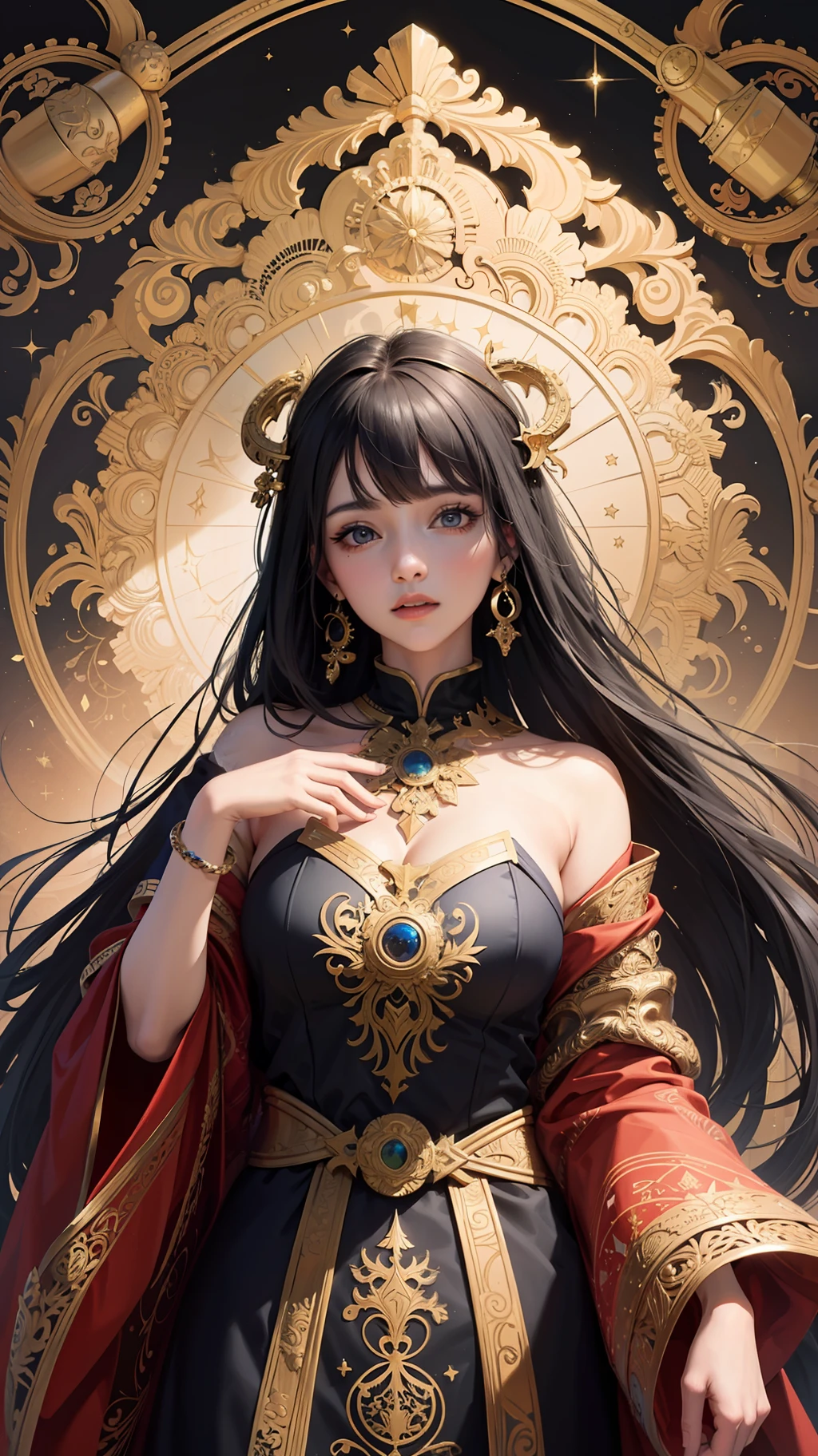 (masterpiece, top quality, best quality, official art, beautiful and aesthetic:1.2), (1girl), extreme detailed,colorful,highest detailed, official art, unity 8k wallpaper, ultra detailed, beautiful and aesthetic, beautiful, masterpiece, best quality, (zentangle, mandala, tangle, entangle) ,holy light,gold foil,gold leaf art,glitter drawing, PerfectNwsjMajic