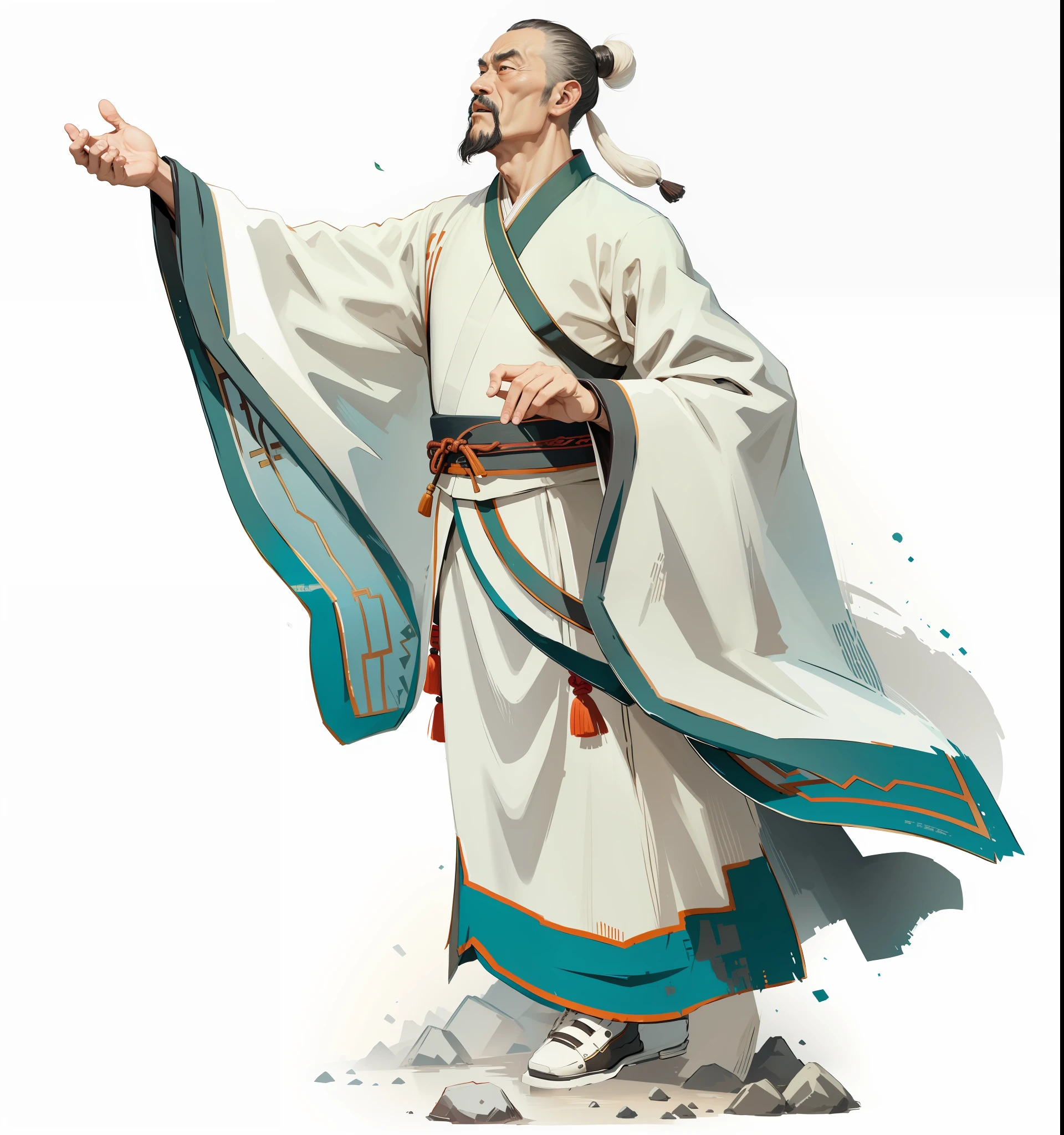 (Best quality: 1.4), anime, solo, an ancient Chinese man, head up wearing Hanfu, chanting movements, singing long sleeves, background is ink landscape, HD, 8K, perfect fingers