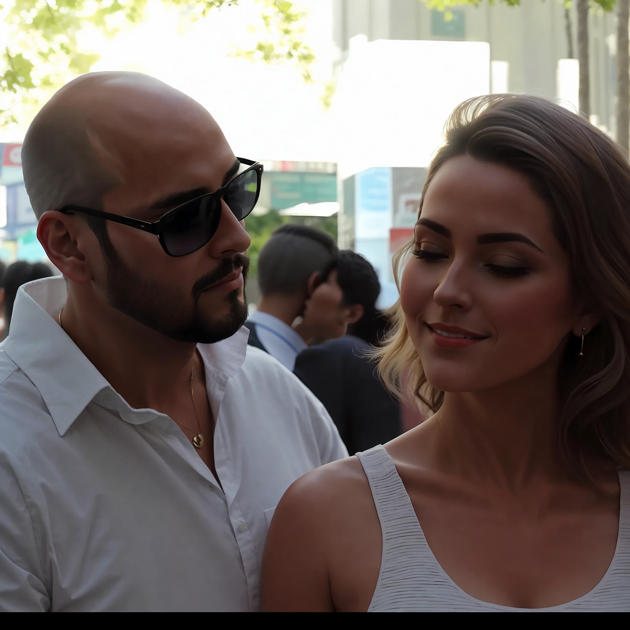 There is a man and a woman together in a crowd, style painting oil, profile picture, lovely couple, paiting oil profile picture, in Sao Paulo, in the style painting oil, 2023s,