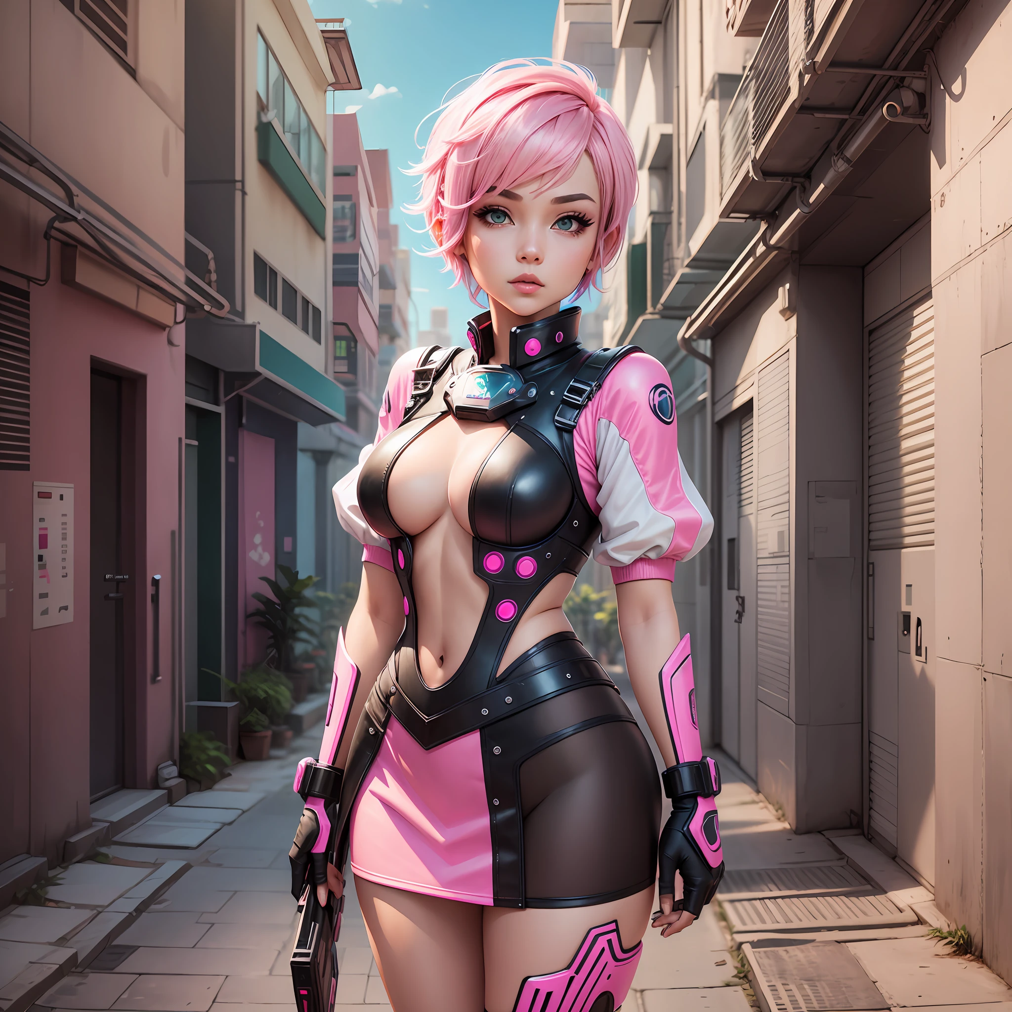 Uam girl with short pink hair in futuristic style --auto --s2