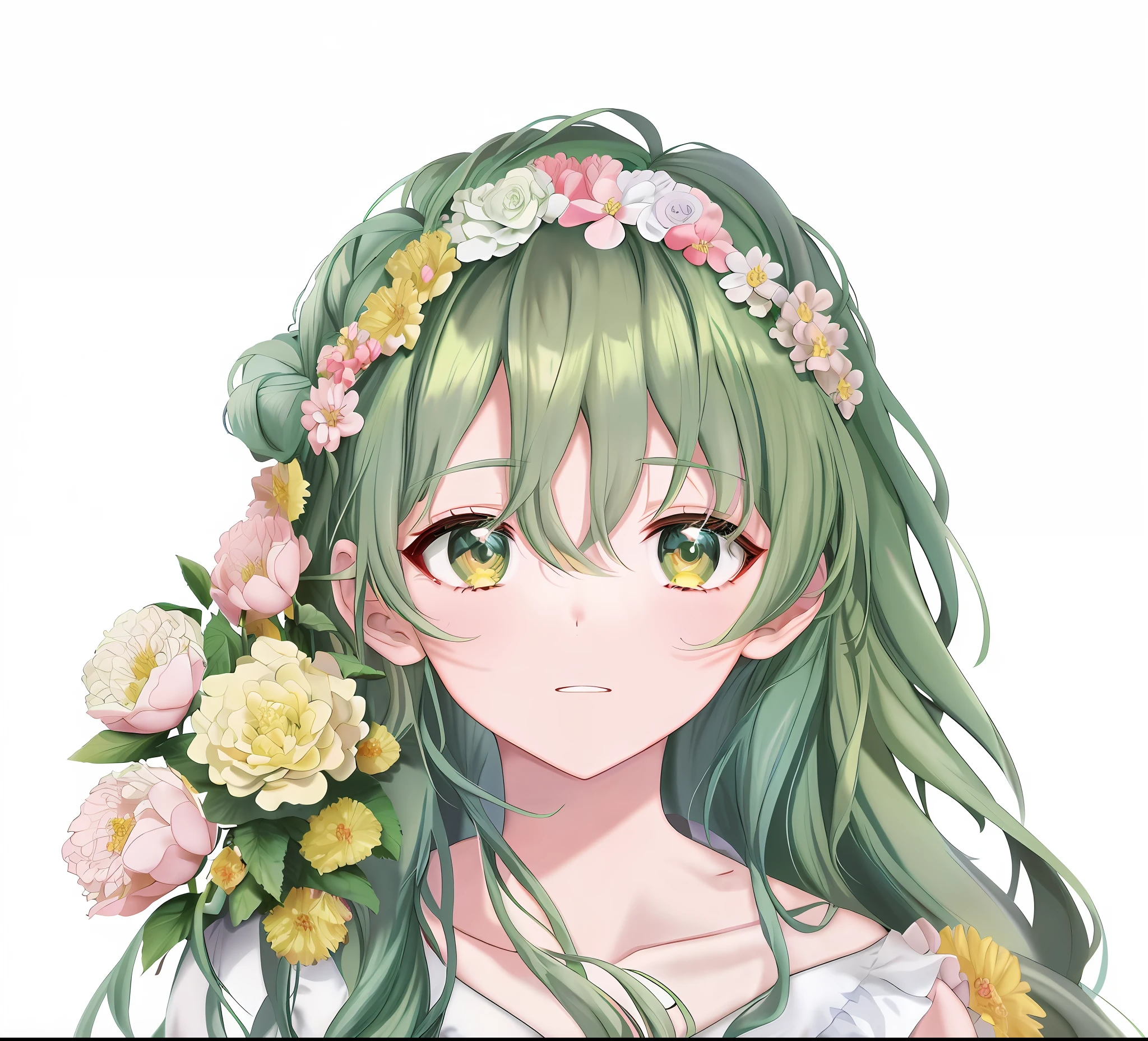 anime girl with long green hair holding a flower in her hand, anime visual of a cute girl, cute natural anime face, anime girl with long hair, high quality anime artstyle, young anime girl, cute anime girl portrait, in an anime style, kawaii realistic portrait, beautiful anime portrait, cute anime girl, cute anime girl portraits, guweiz, anime style portrait