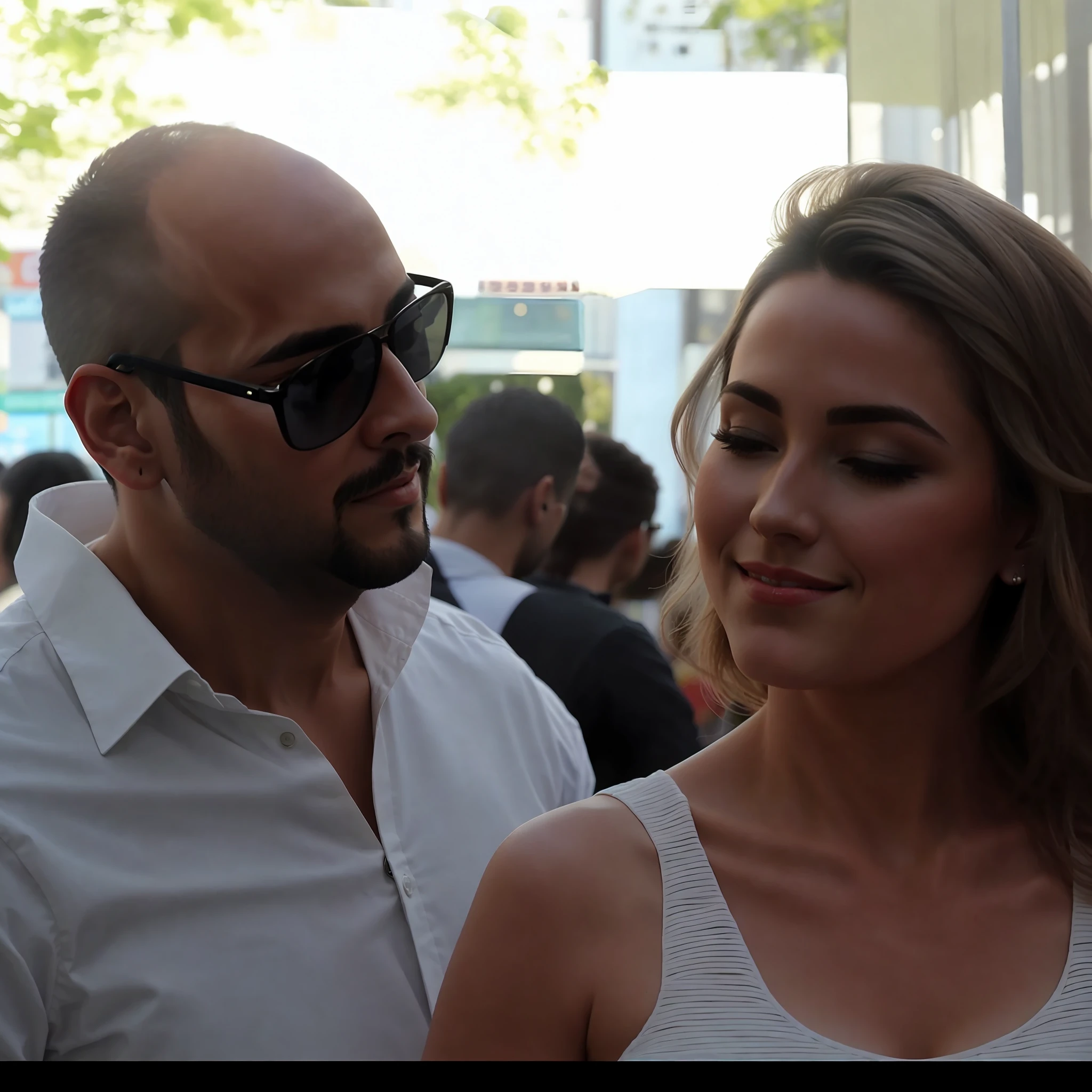 There is a man and a woman together in a crowd, style painting oil, profile picture, lovely couple, paiting oil profile picture, in Sao Paulo, in the style painting oil, 2023s,