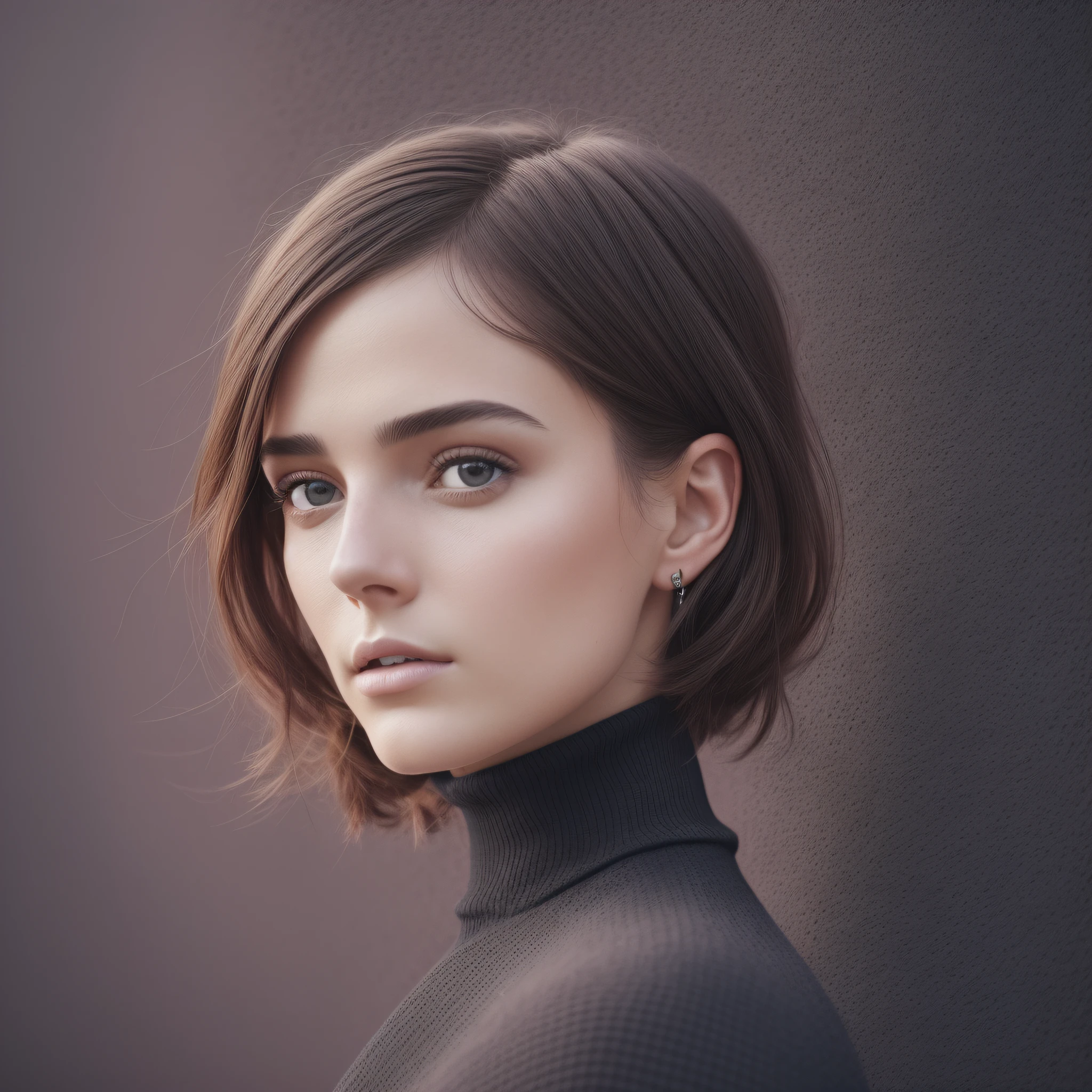 shorts,from_side,srfc,stunning intricate full color portrait,wearing a black turtleneck,epic character composition, by ilya kuvshinov,alessio albi,nina masic, sharp focus,natural lighting,subsurface scattering,f2,35mm,film grain