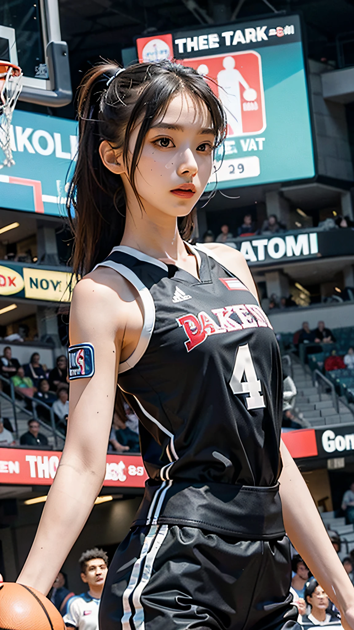 Woman wearing basketball suit