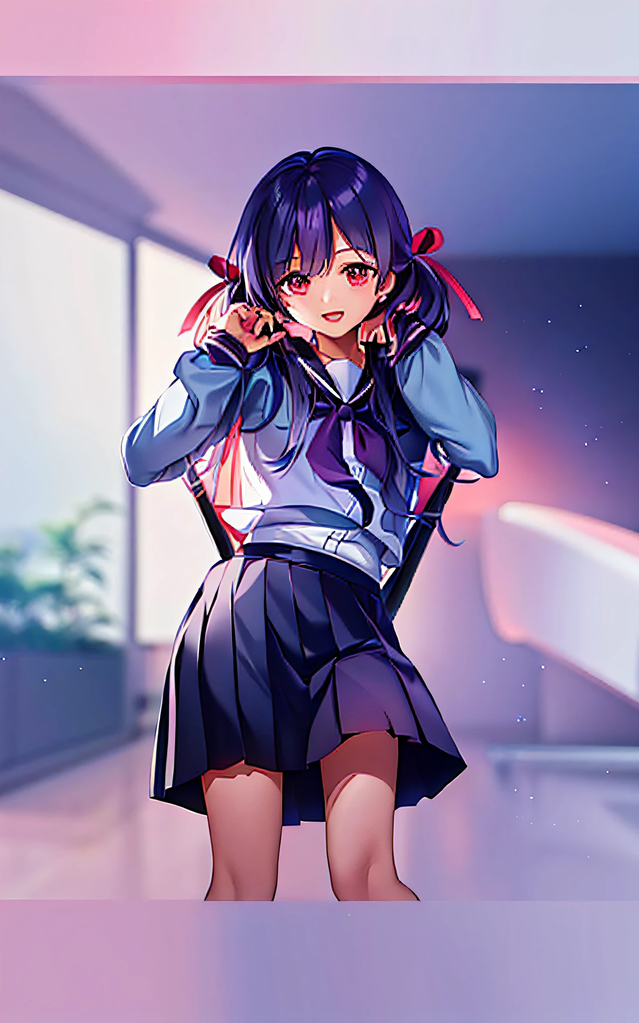 anime girl in a school uniform with a bow and tie, gapmoe yandere, yandere. tall, anime moe artstyle, yandere, anime visual of a cute girl, misato katsuragi, kantai collection style, render of april, smooth anime cg art, rei hiroe, official character art, anime full body illustration, seifuku