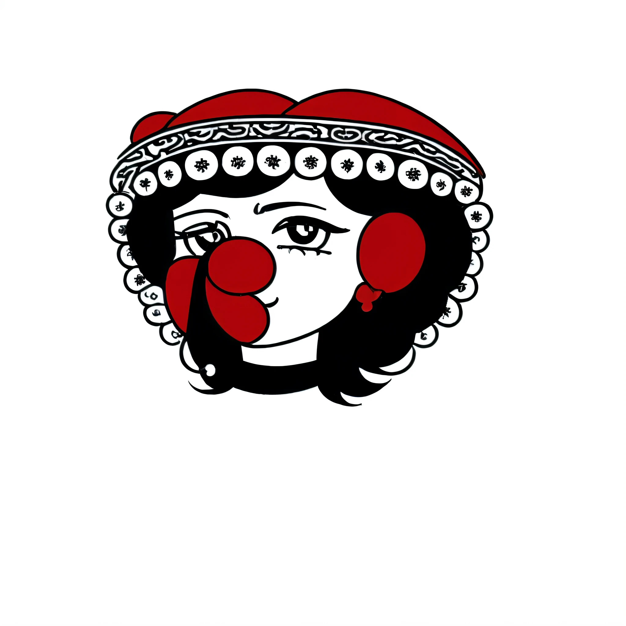 (((High Quality LOGO:1.4))), Ring LOGO, symbol of the logo of the national clothing store, fashion and simplicity, simple, cosmic, (((cartoon style: 1.4))), ((flat style: 1.1)), 2D, head with red and black headband and silver buttons, gorgeous headdress, (in line with Chinese Yi traditional characteristics: 1.5)