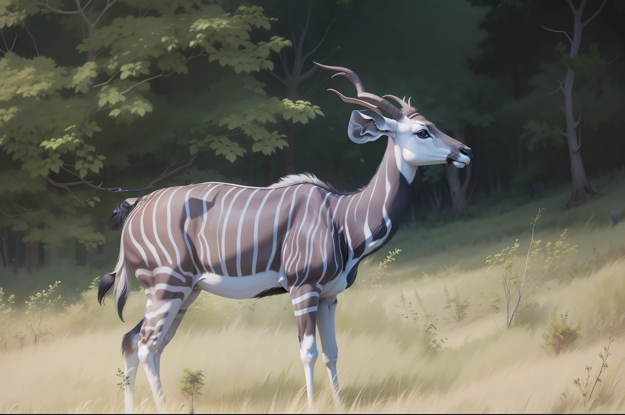 Lesser Kudu in grass and forest --auto --s2