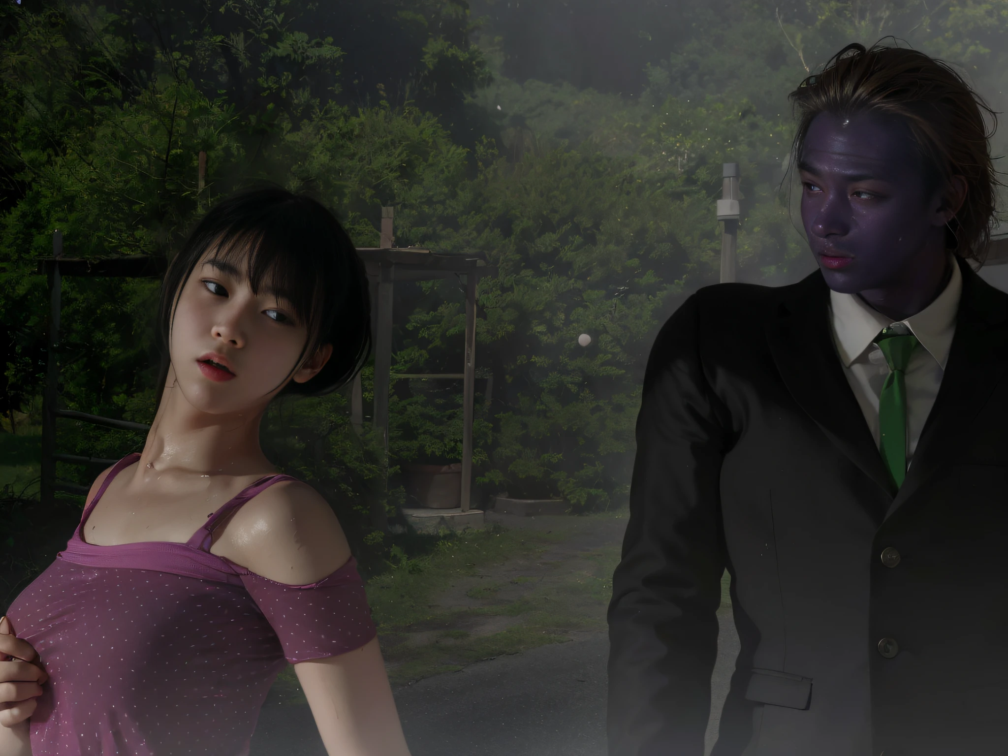 ((puzzled expression, , frightened face, sweat-soaked skin)), (8k, highest quality, masterpiece: 1.2), (realistic, photorealistic: 1.37), ultra-detail, highest quality, ultra-high resolution, professional lighting, photon mapping, radiosity, physically based rendering, cinematic lighting, depth of field, focusing, moonlit night, good composition, (bokeh :1.2),1 girl,(full body),(mouth closed),beautiful eyes,pose,constriction,black hair,unkempt hair,long hair fluttering in the wind,(ulzzang-6500:1.2) mix4, hiqcgbody