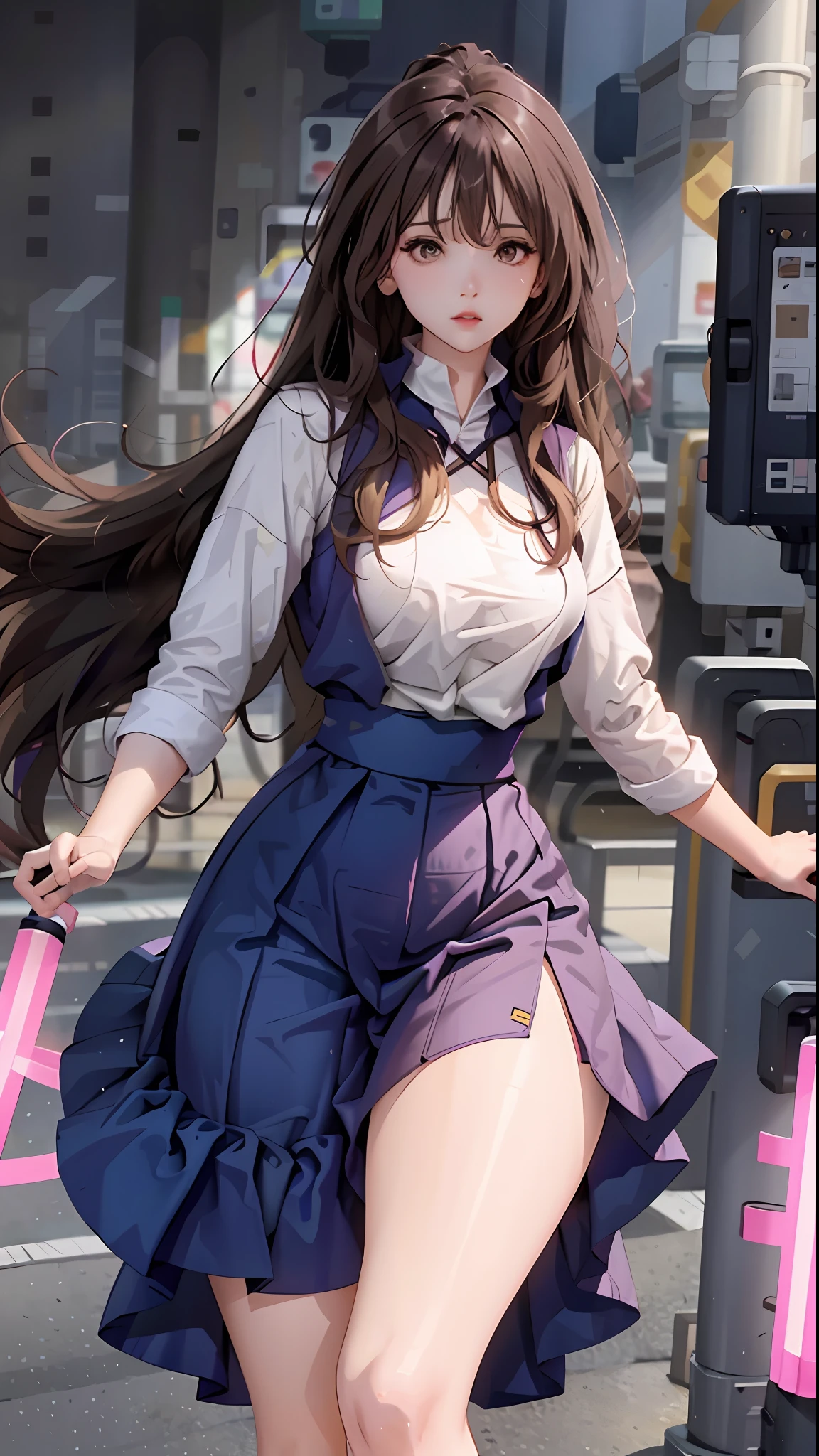 Woman body definition thick thigh cybernetic body parts, long skirt, long skirt