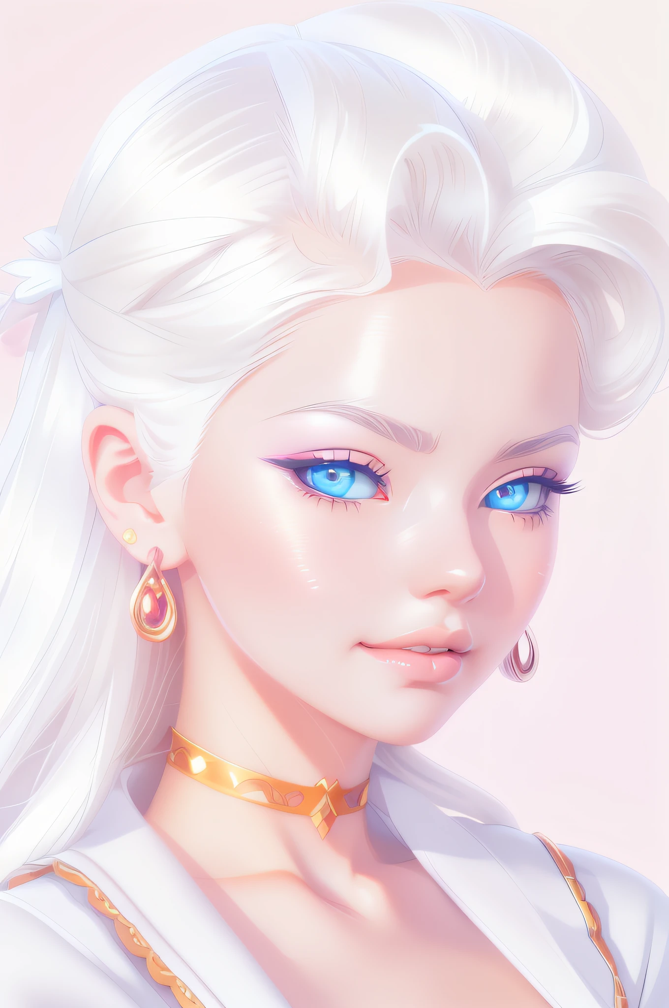 anime - style portrait of a woman with white hair and blue eyes, fantasy art style, digital anime illustration, rossdraws 1. 0, beautiful digital illustration, exquisite digital illustration, cute detailed digital art, rossdraws portrait, stunning digital illustration, 8k high quality detailed art, realistic artstyle, in style of digital illustration, clean artstyle