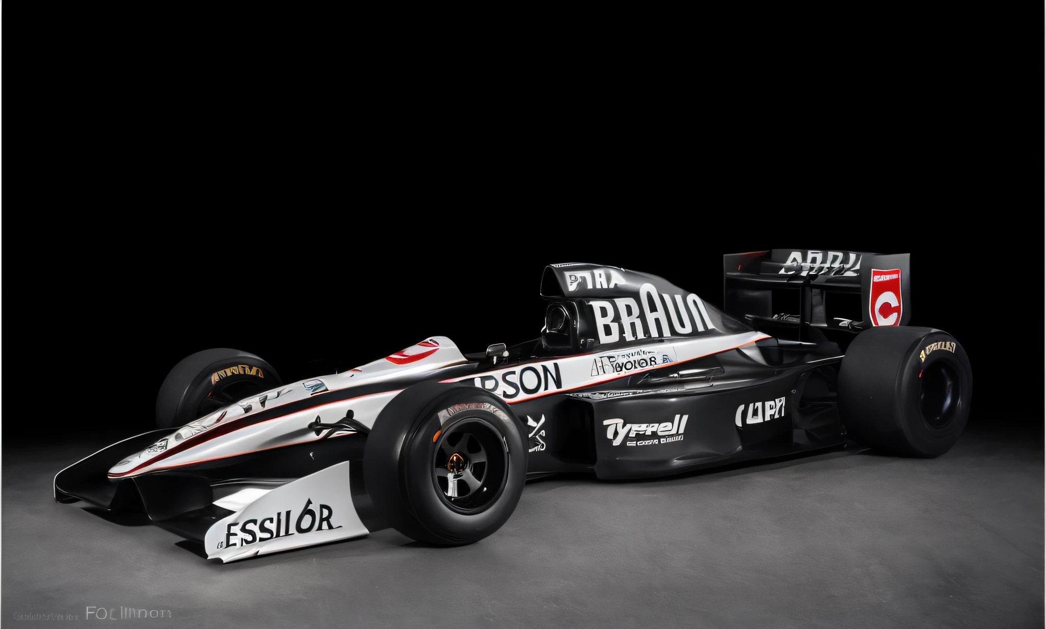 arafed race car with a black background and a red and white stripe, f 1/3, f11:6, f11:10, formula one car, f 1/4, f 1, f / 1. 3, f/1.3, a wide full shot, mclaren, f/1.4