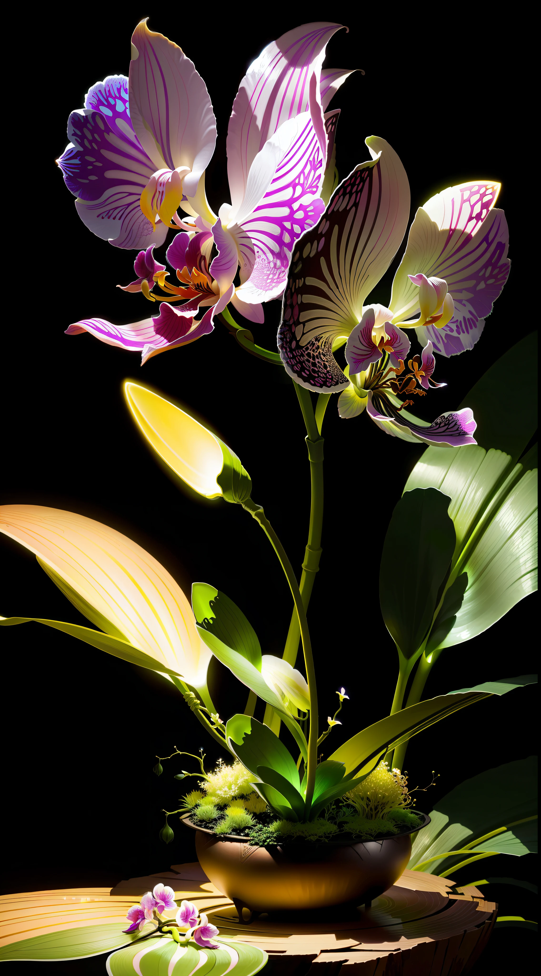 Ant nest filled with glow in the dark orchids, art, fantasy