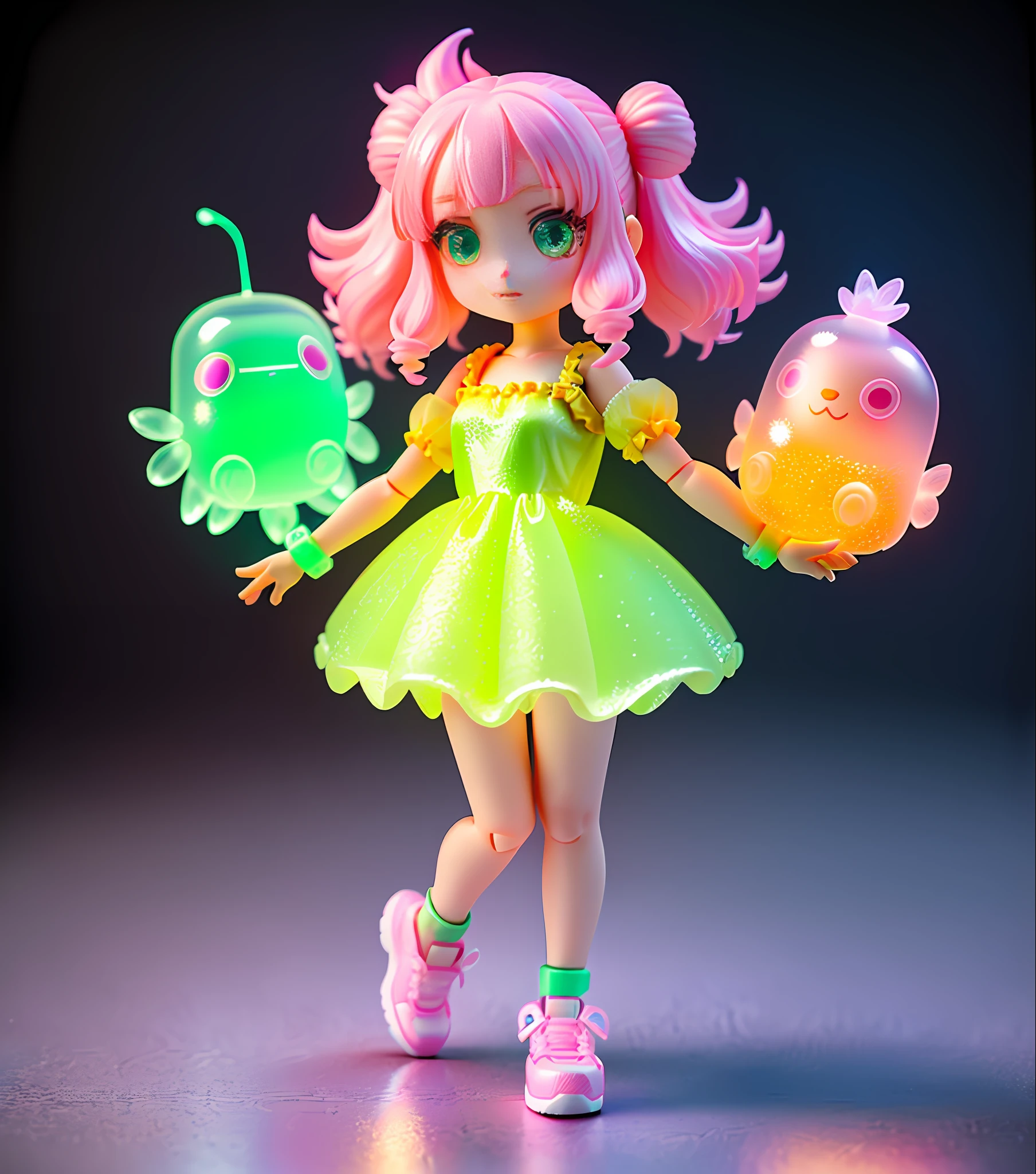 Blind Box Style Girl character, 3D toy full body, cute,delicate and beautiful features, Dunhuang dress, flowing, complex design, white background, Natural lighting, 8K, best quality, ultra - detail, C4D, Blender, OC renderer, ultra HD, 3D rendering, green sparkling cute eyes, simple eyes