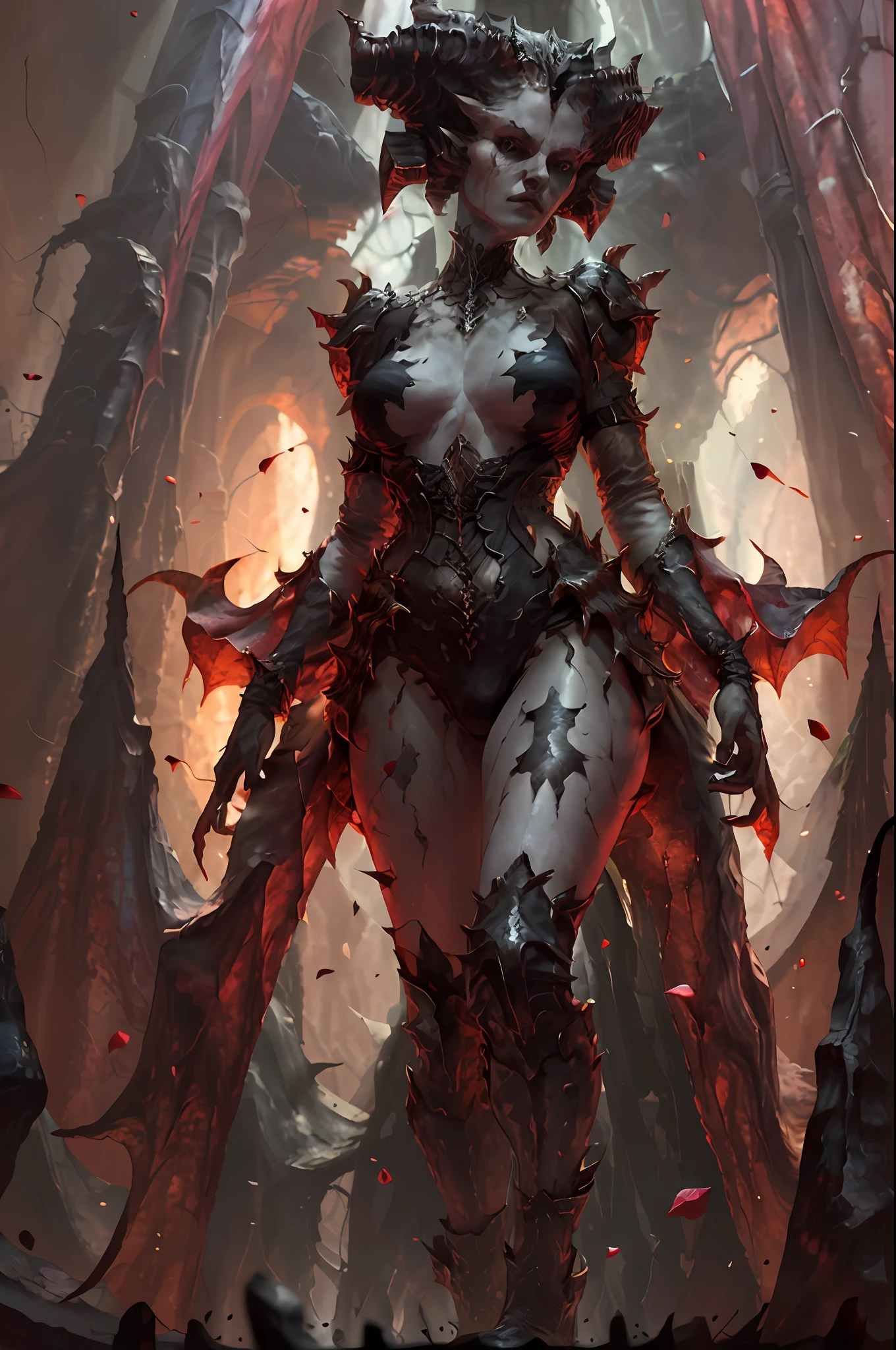 lilith, realistic, photo of a woman walking toward the viewer, dark mood,gore, intricate details, subsurface scattering, insanely detailed texture, textured skin, breasts,thin waist, hips, thigh, tight clothing, lewd clothing, masterpiece, best quality, ultra-detailed, texture, looking at viewer, detailed eyes, detailed face, masterpiece, midnight,pubic hair, clear image, exposed cleavage, bloom around lights,red tone,