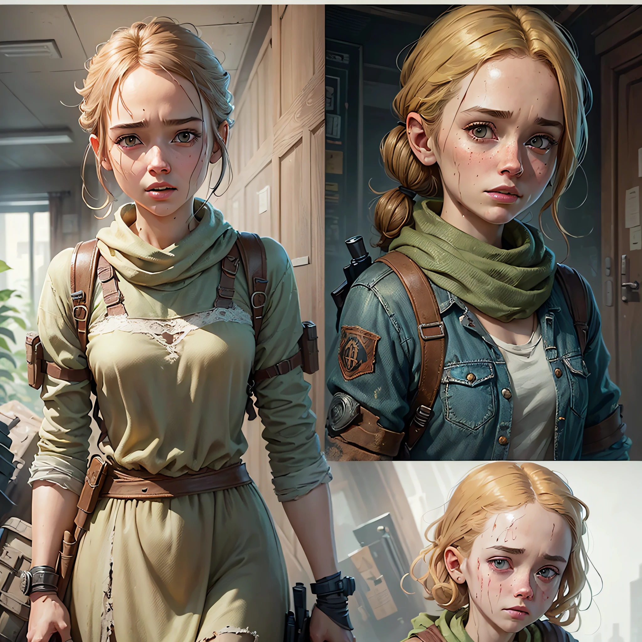 ((masterpiece))), (((best quality))), (((ultra-detailed)), (highly detailed CG illustration), ((extremely delicate and beautiful face)) cinematic light, absurd clothes, ung man, ((character sheet)), concept art, ((full length)), (masterpiece:1.2), (best quality:1.3), 1little blonde girl, standing, (single background, white background: 1.3),((((CHARACTERS FROM THE POST-APOCALYPTIC WORLD))))), ( PEORSONAGES THE WALKING DEAD)), ( CONCEPTS THE LAST OF US )))) --auto --s2