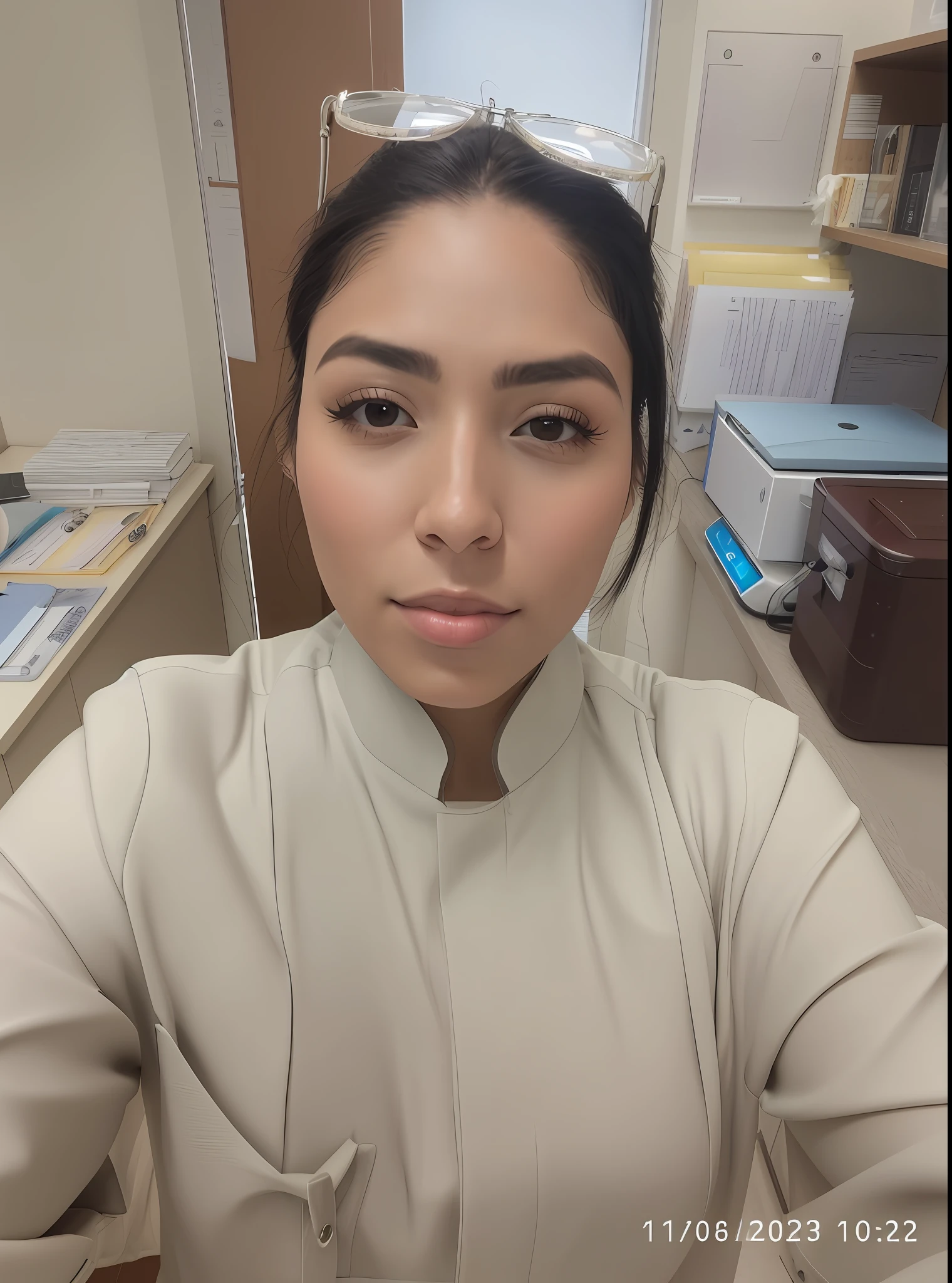 A beautiful Oculus woman in an office