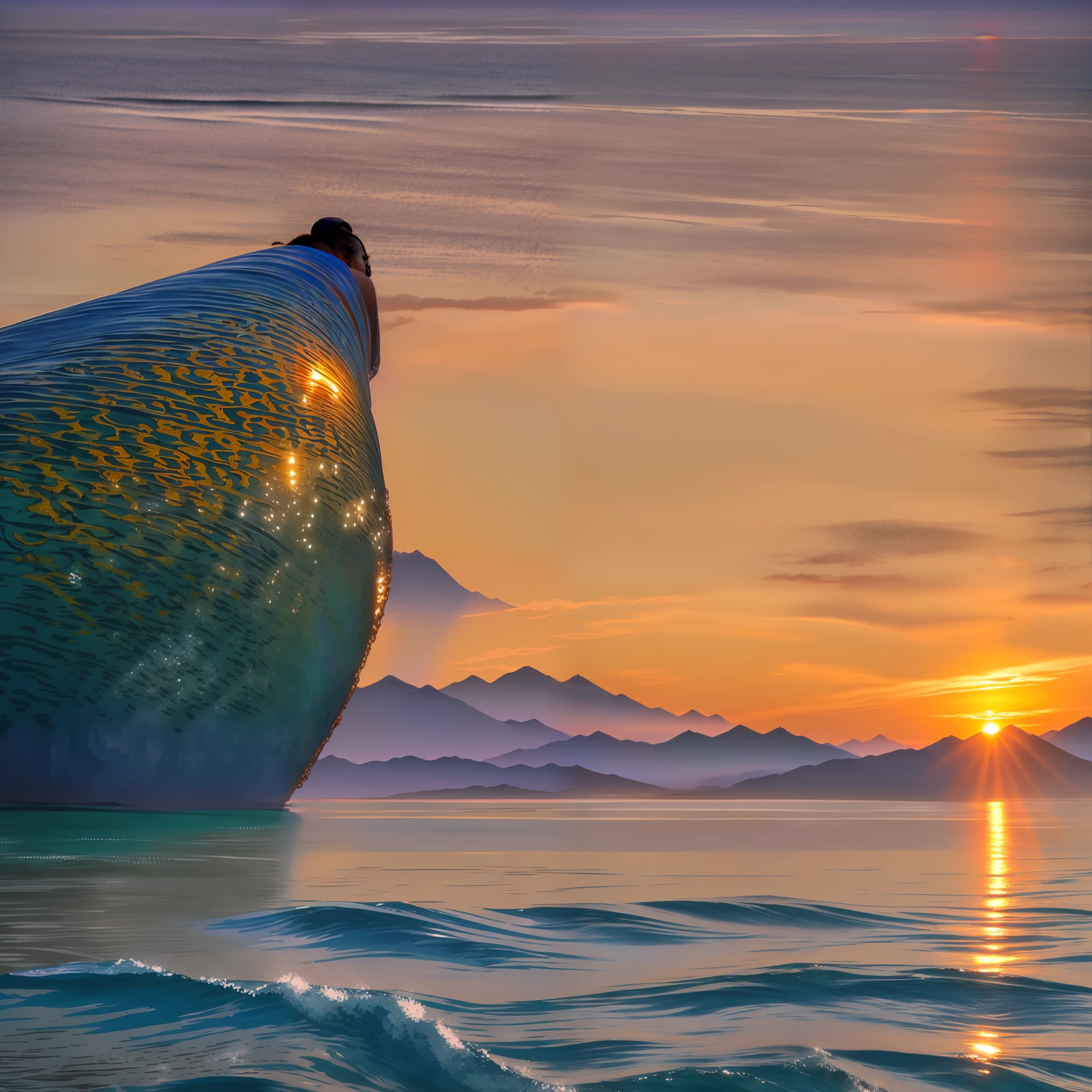 The sea surface of the rising sun in the east Oriental landscape painting style --auto --s2
