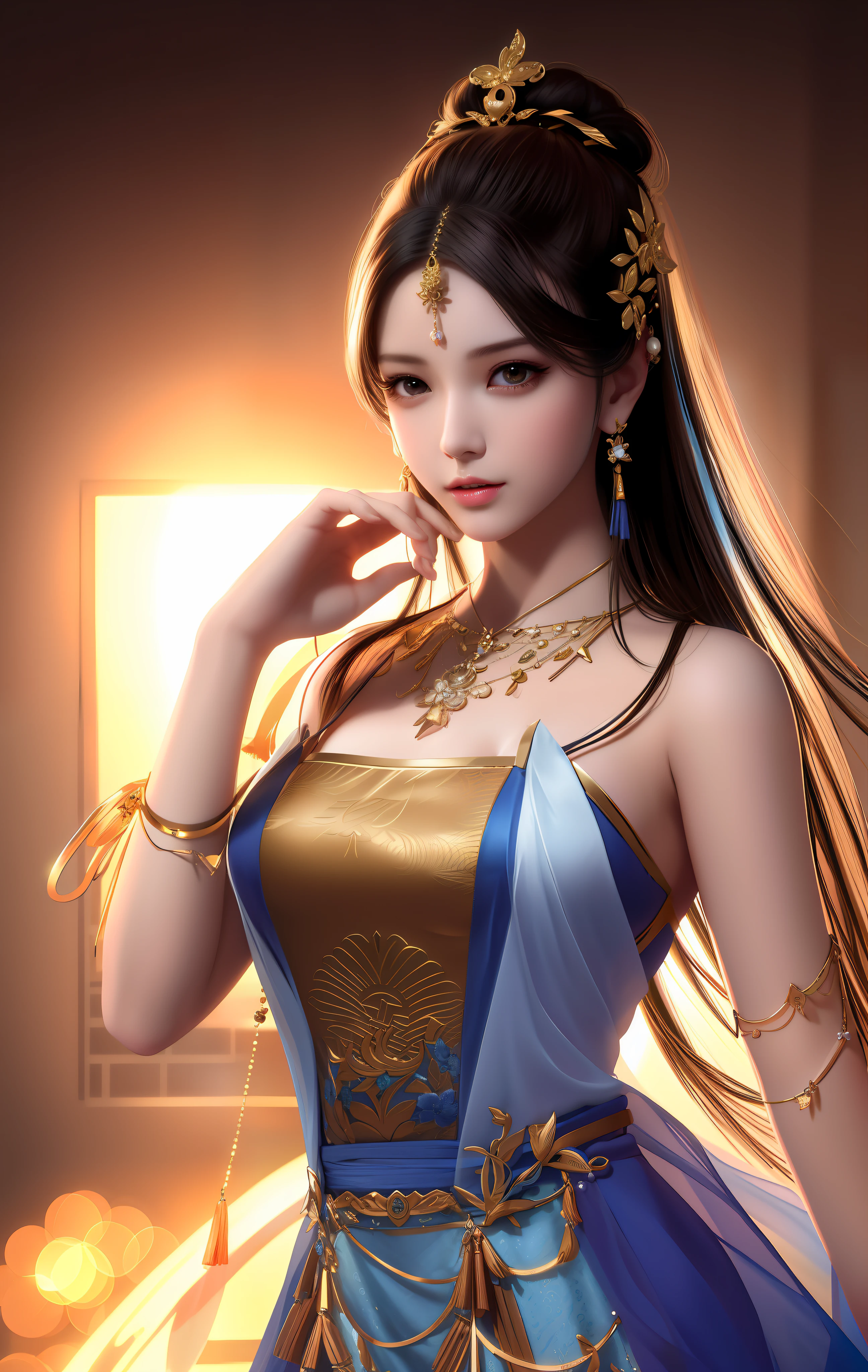 best quality, masterpiece, highres, 1girl,china dress,hair ornament,necklace, jewelry,Beautiful face,upon_body, tyndall effect,photorealistic, dark studio, rim lighting, two tone lighting,(high detailed skin:1.2), 8k uhd, dslr, soft lighting, high quality, volumetric lighting, candid, Photograph, high resolution, 4k, 8k, Bokeh