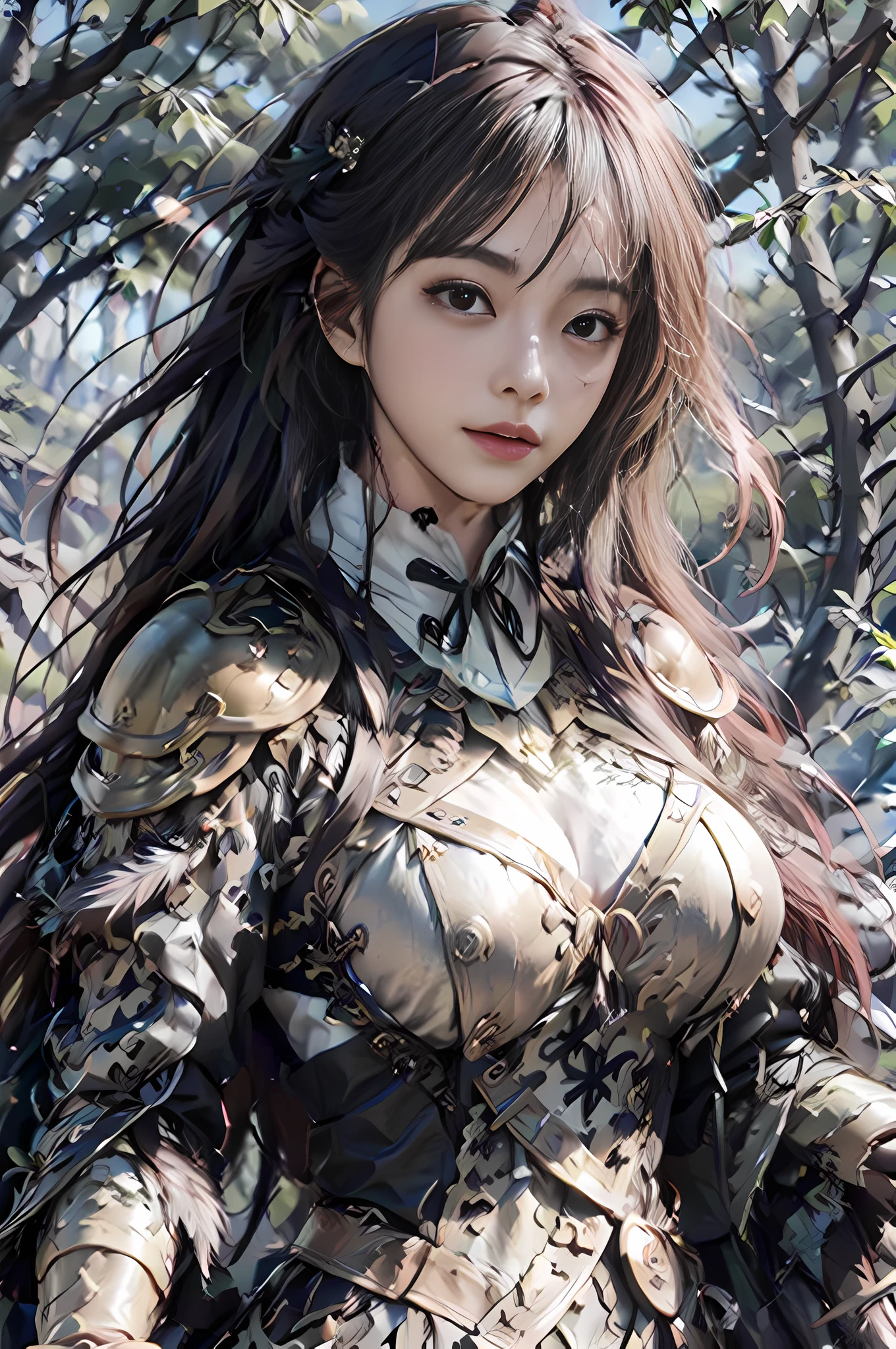 doulikui, feather, 1girl,  big_breasts, (armor:1.2),realistic, masterpiece, best quality, 8k, photorealistic,  white_linen_clothes, furry cloak,     outdoors,