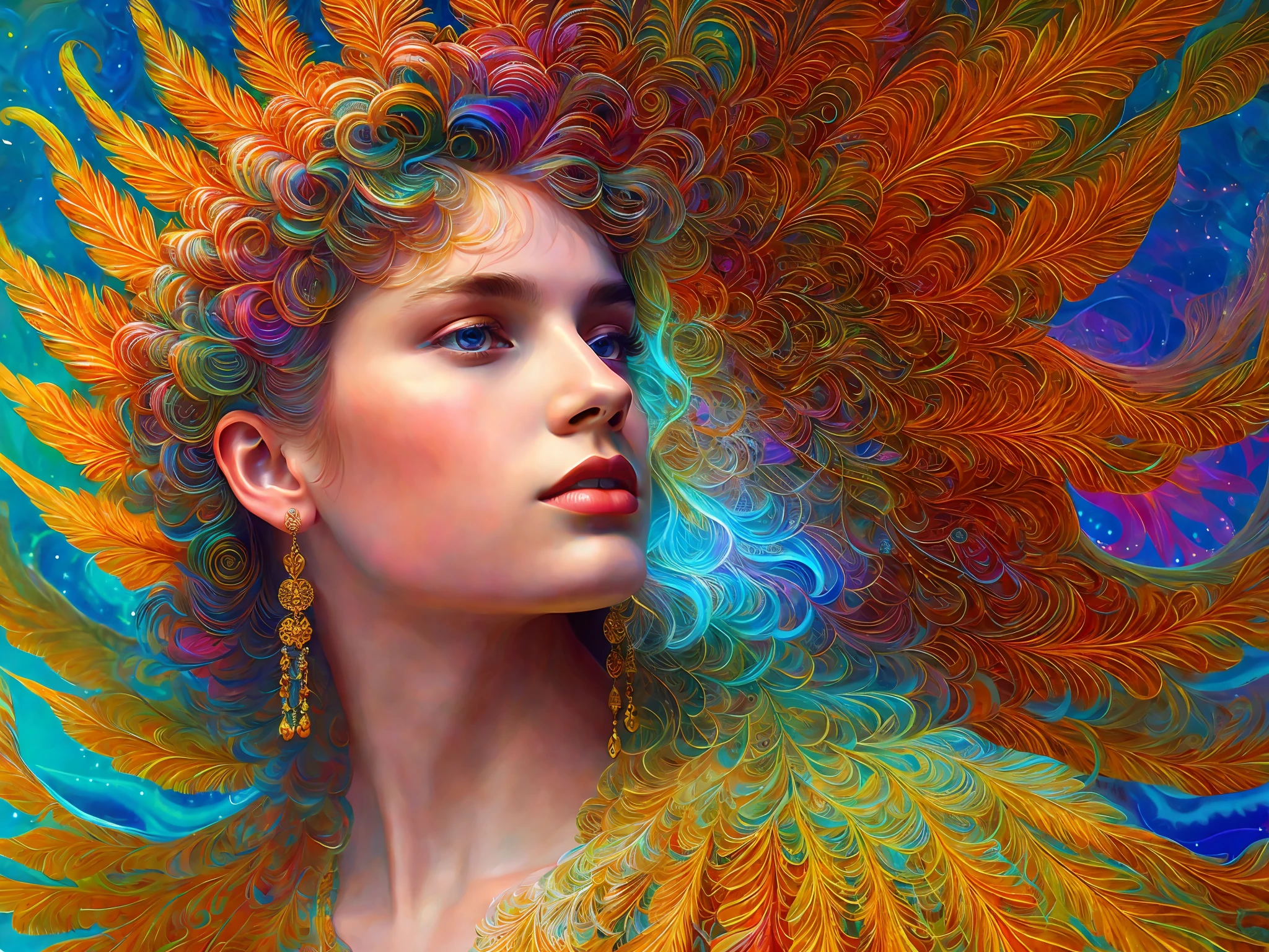 an extremely psychedelic portrait of angel, surreal, lsd, face, detailed, intricate, elegant, lithe, highly detailed, digital painting, artstation, concept art, smooth, sharp focus, illustration